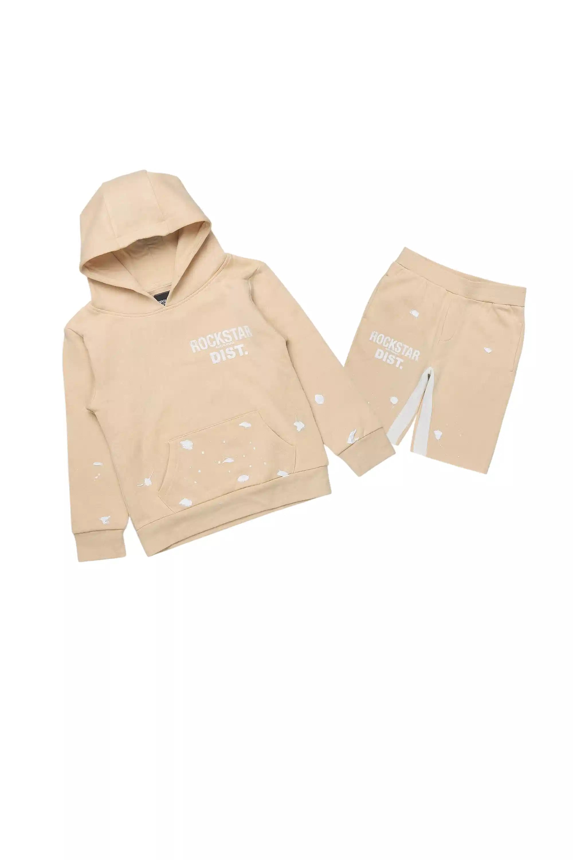 Boys Raffer Beige Hoodie Short Set
