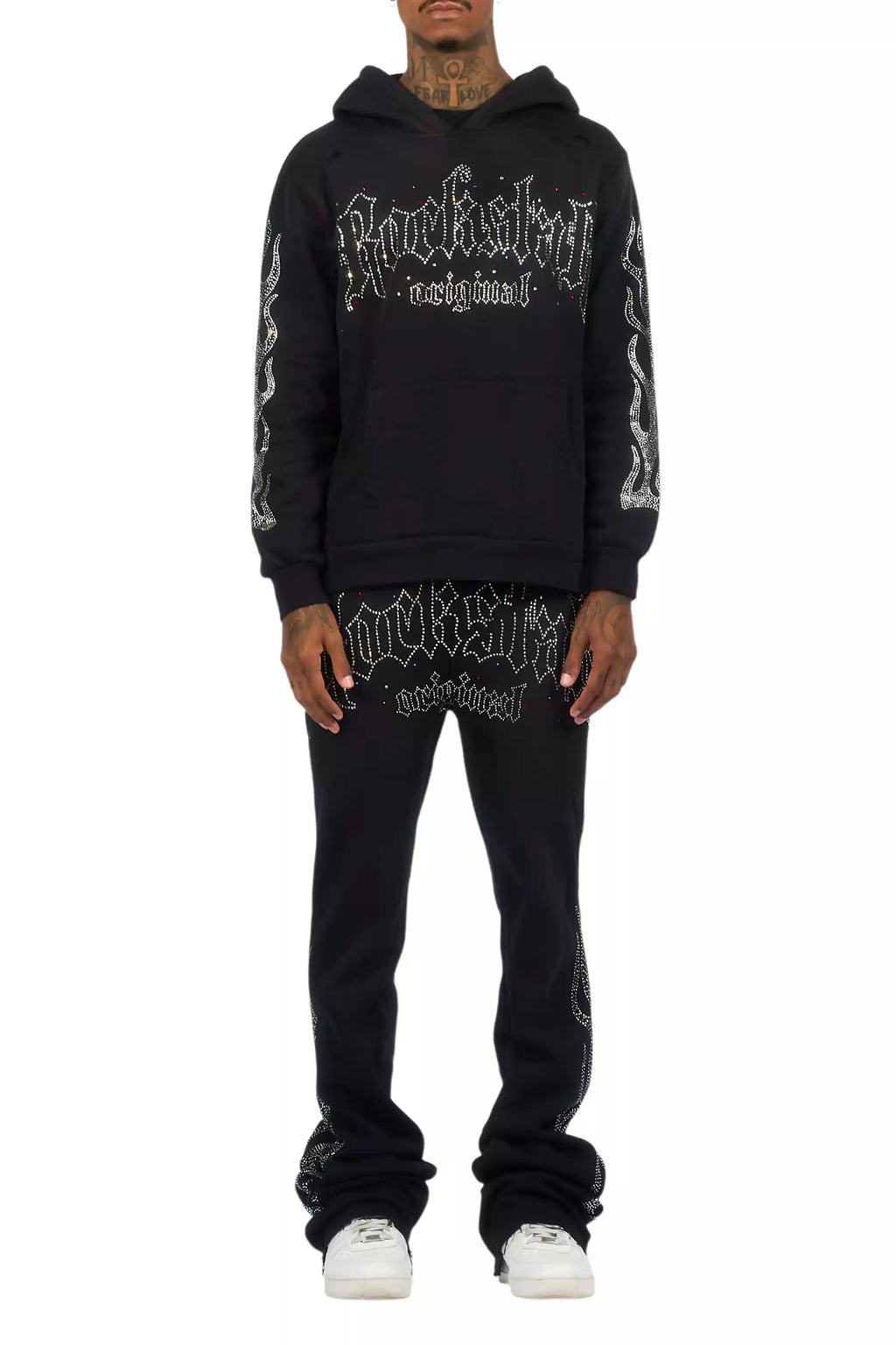 Mares Black Rhinestone Hoodie Relaxed Track Set