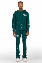 Raffer Dark Green Hoodie/Stacked Flare Pant Set