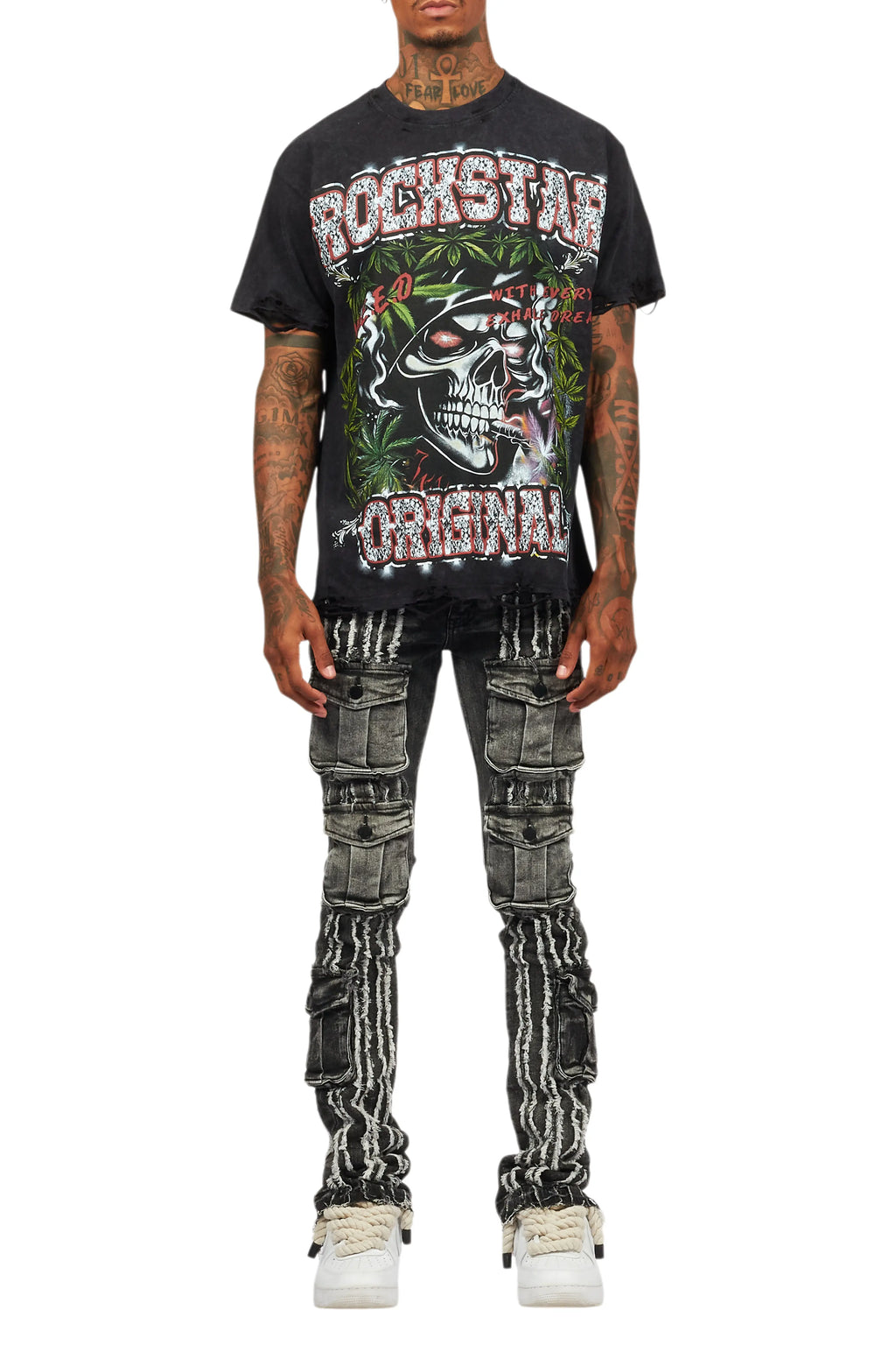 Frey Black Stacked Flare Jean