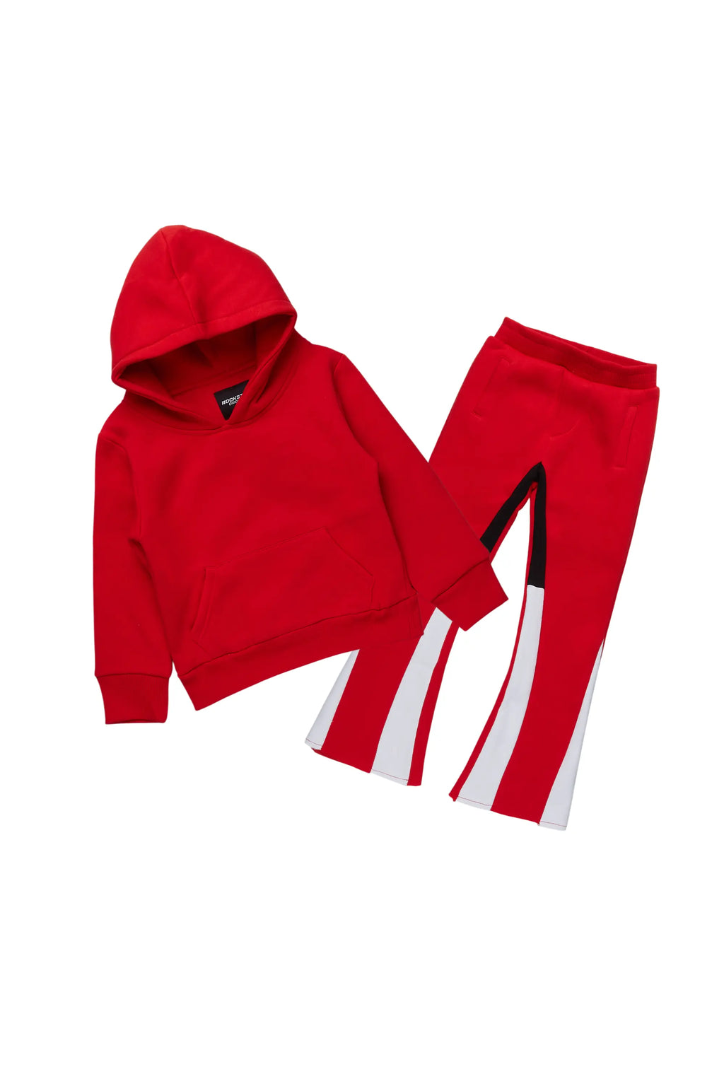 Boys Basic Red Stacked Flare Pant Set