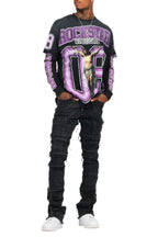 Fields Black/Purple Double Layer Long Sleeve Graphic T-Shirt