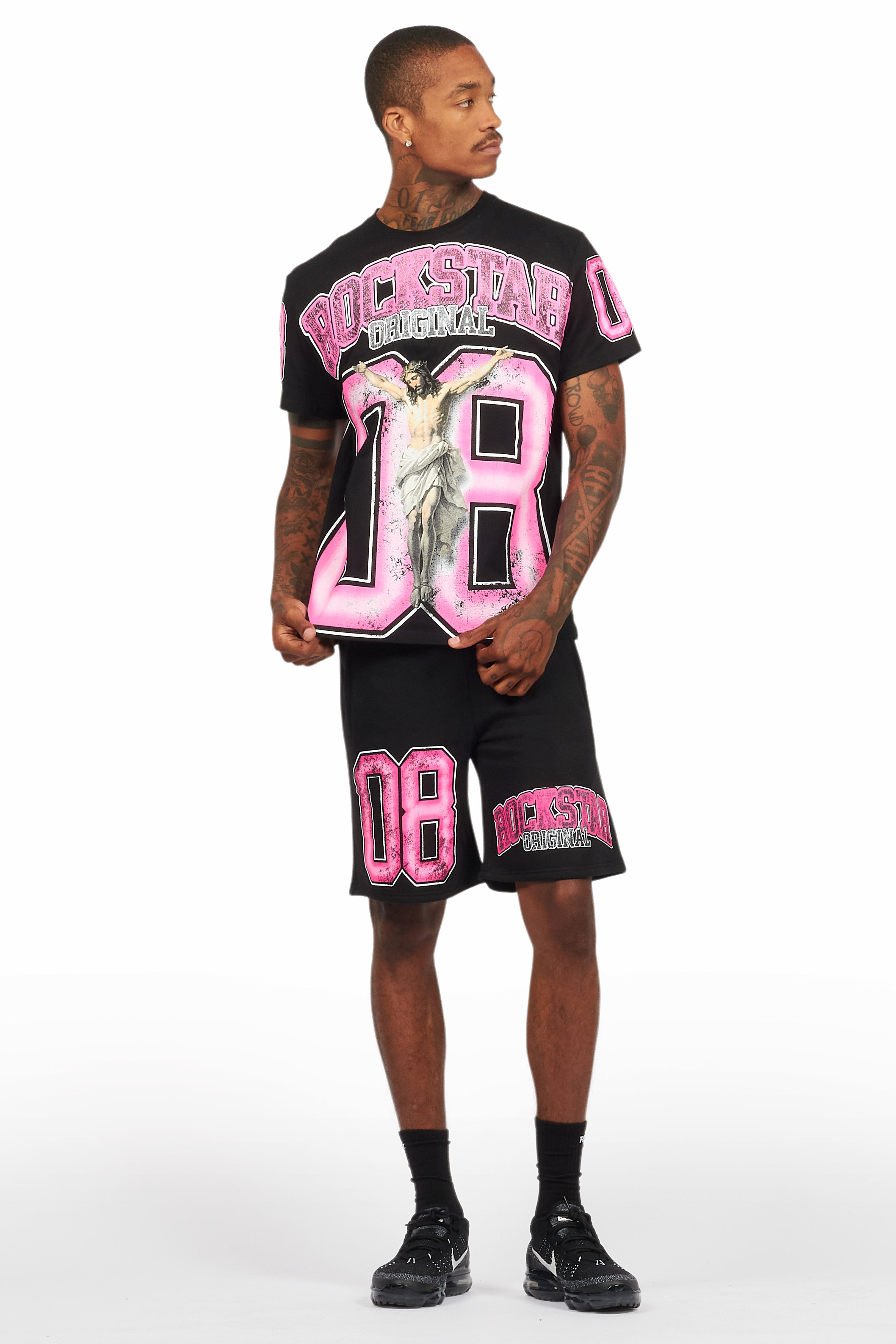 Fields Black/Pink T-Shirt Short Set