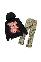 Boys Smitty Black Hoodie/Stacked Flare Jean Set