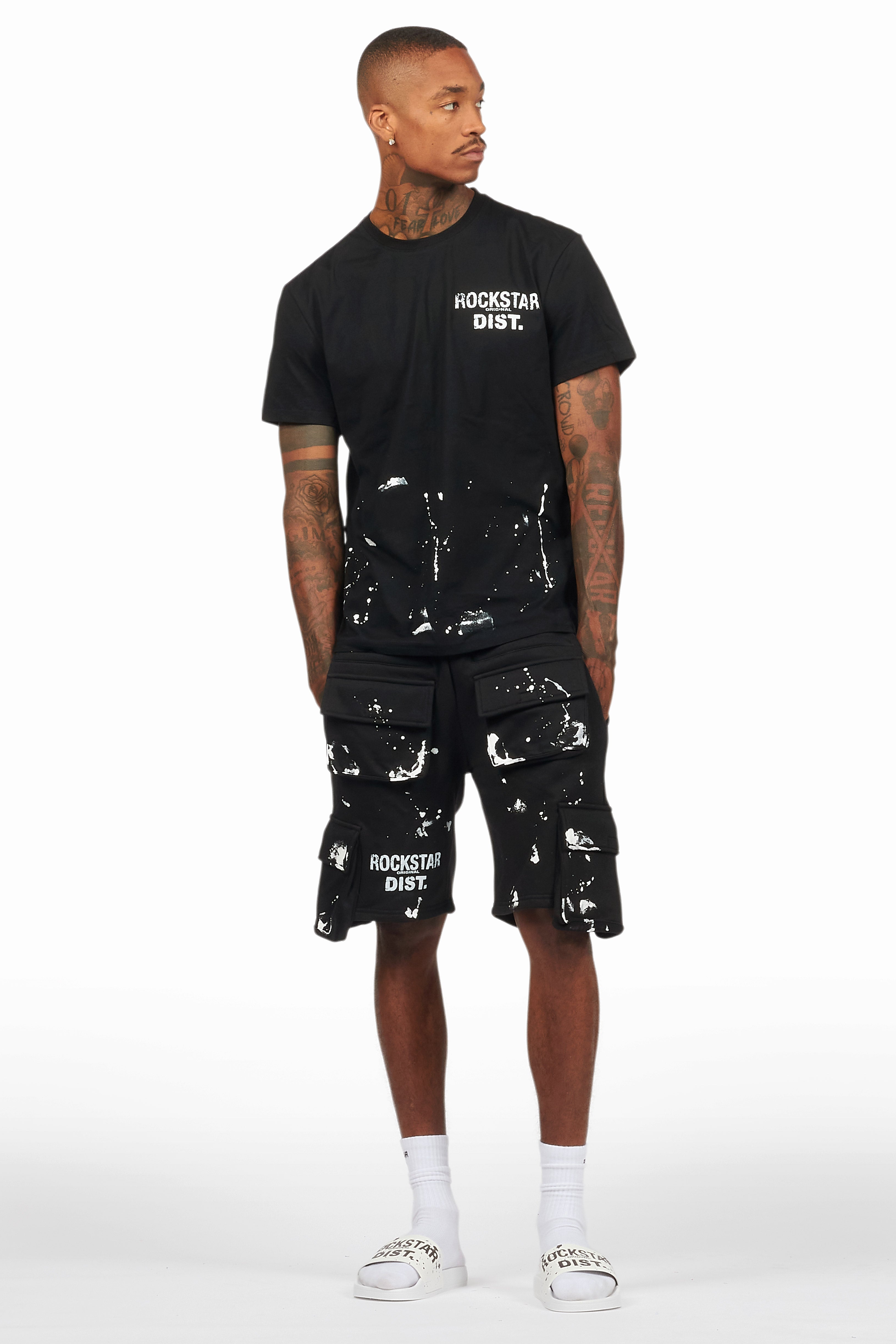 Raffer Black/White T-Shirt Cargo Shorts Set