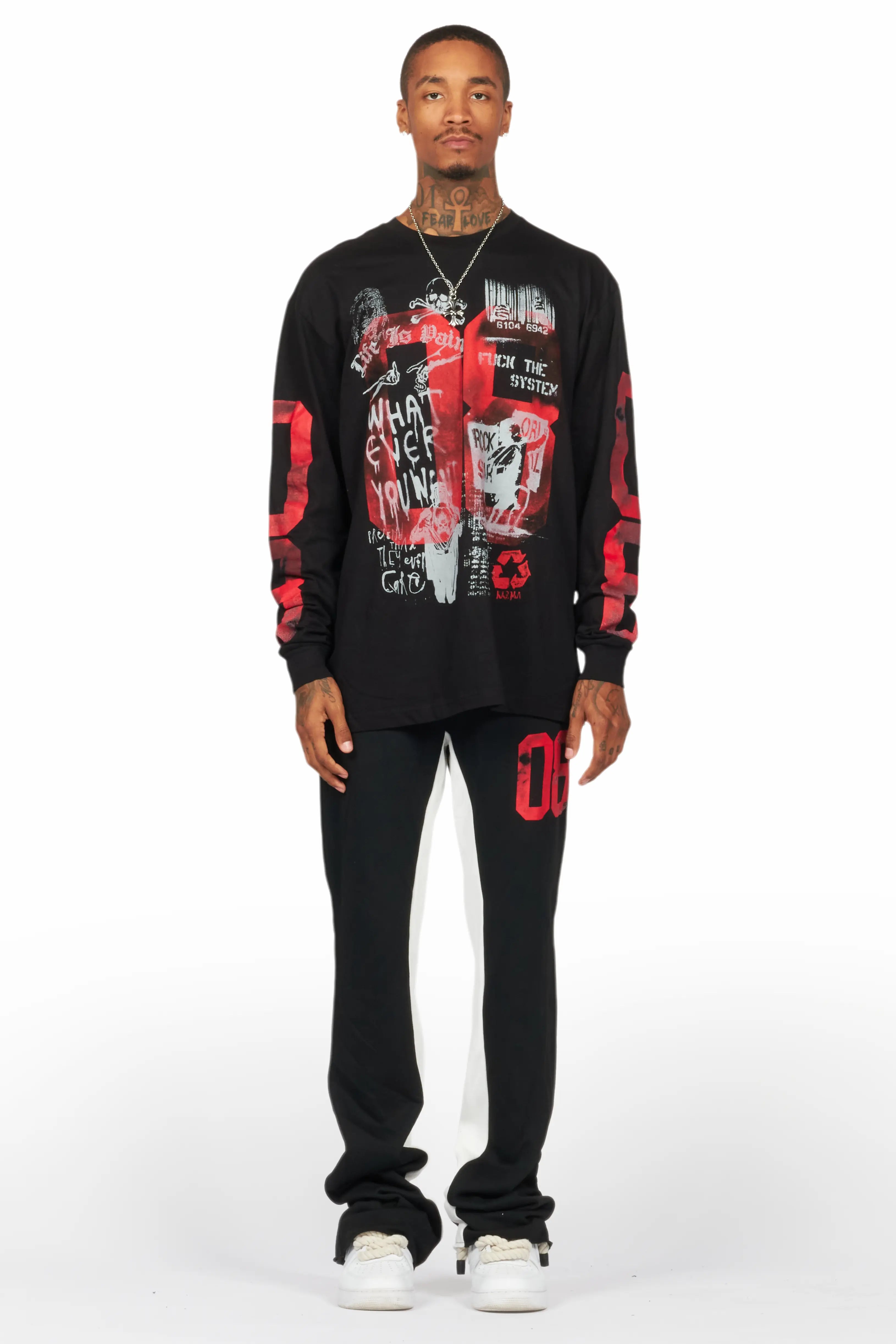 Grill Black/Red Long Sleeve T-Shirt/Baggy Pant Set