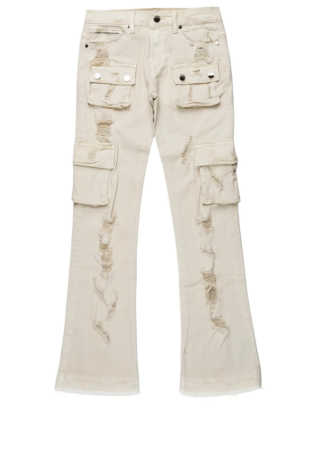Boys Zaire Beige Cargo Super Stacked Flare Jean
