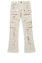 Boys Zaire Beige Cargo Super Stacked Flare Jean