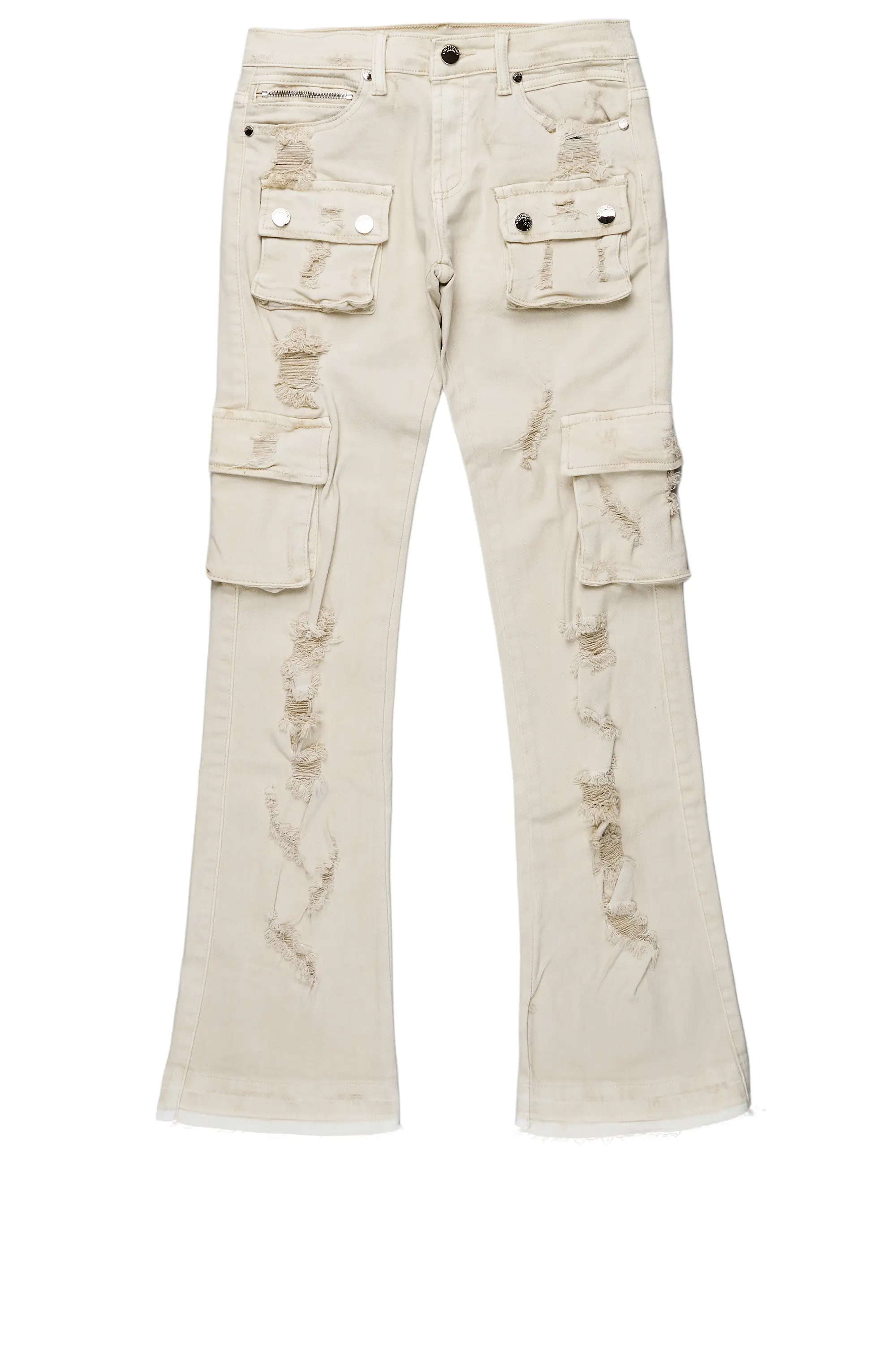 Boys Zaire Beige Cargo Super Stacked Flare Jean