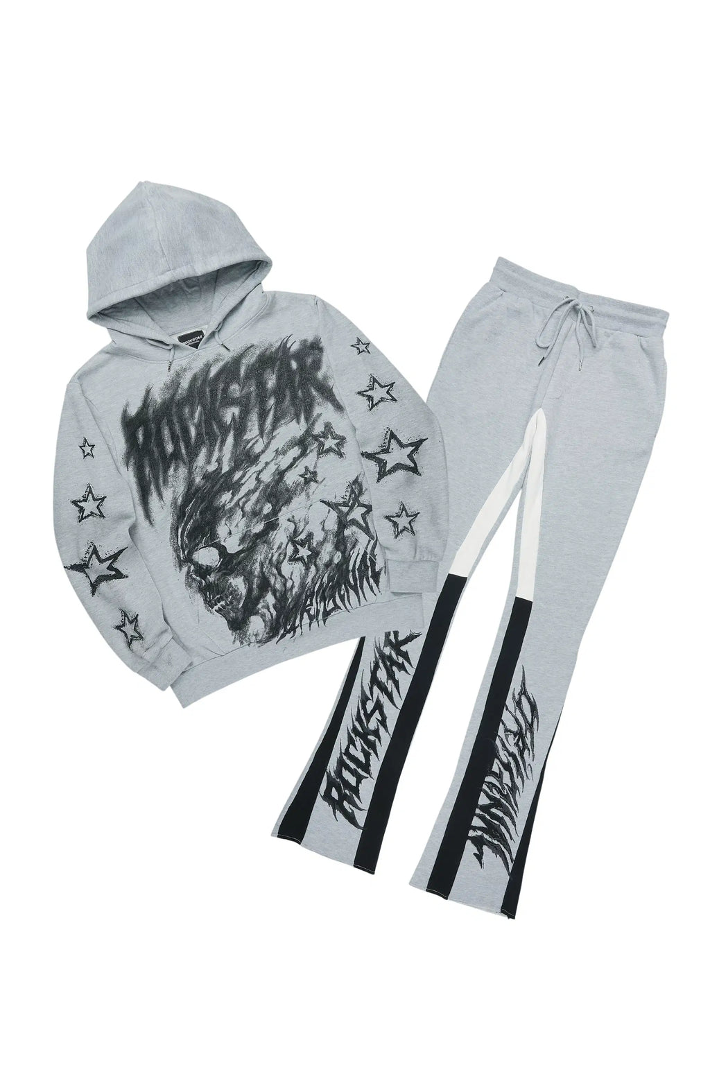 Nelz Heather Grey/Black Hoodie/Stacked Track Pant Set