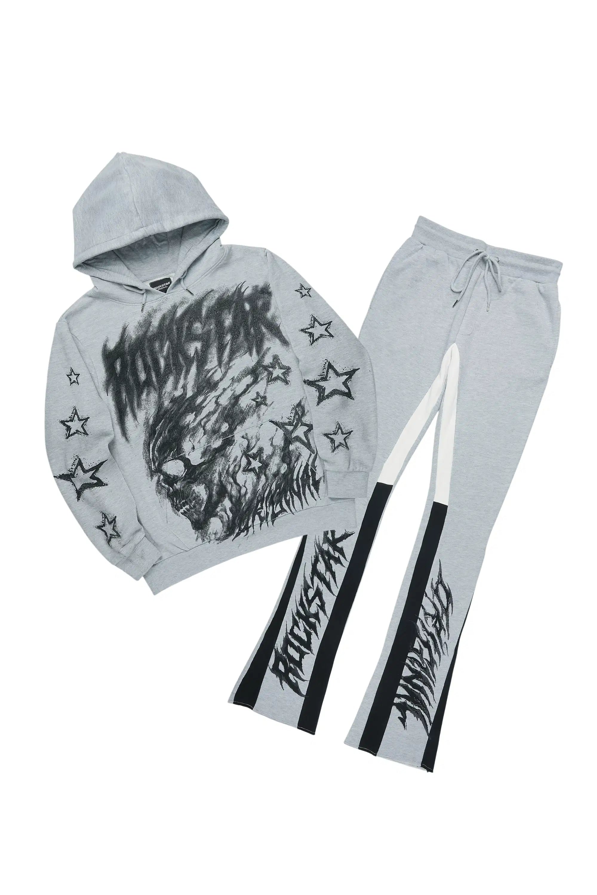Nelz Heather Grey/Black Hoodie/Stacked Track Pant Set