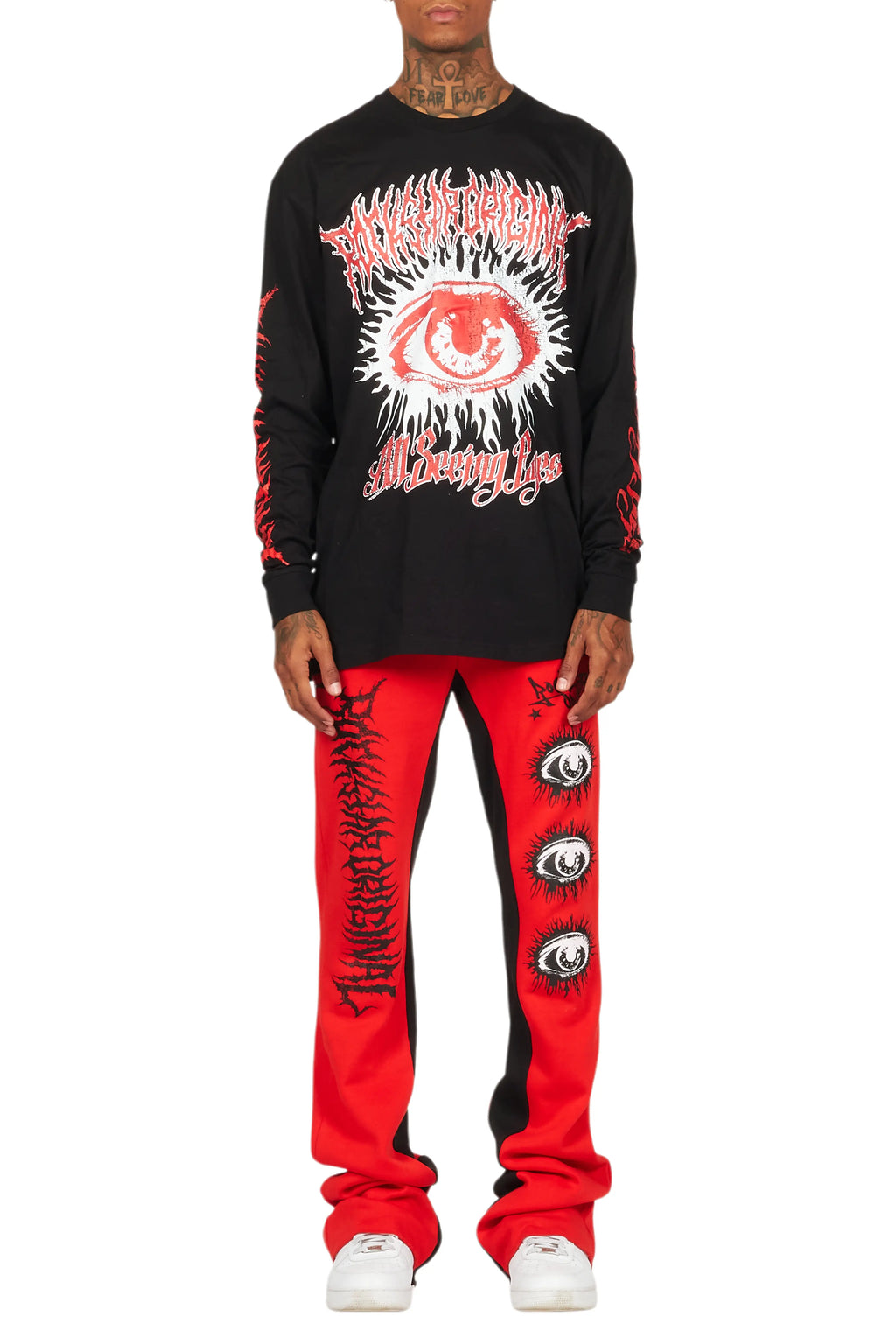All Seeing Eyes Red/Black Long Sleeve T-Shirt/Baggy Pant Set