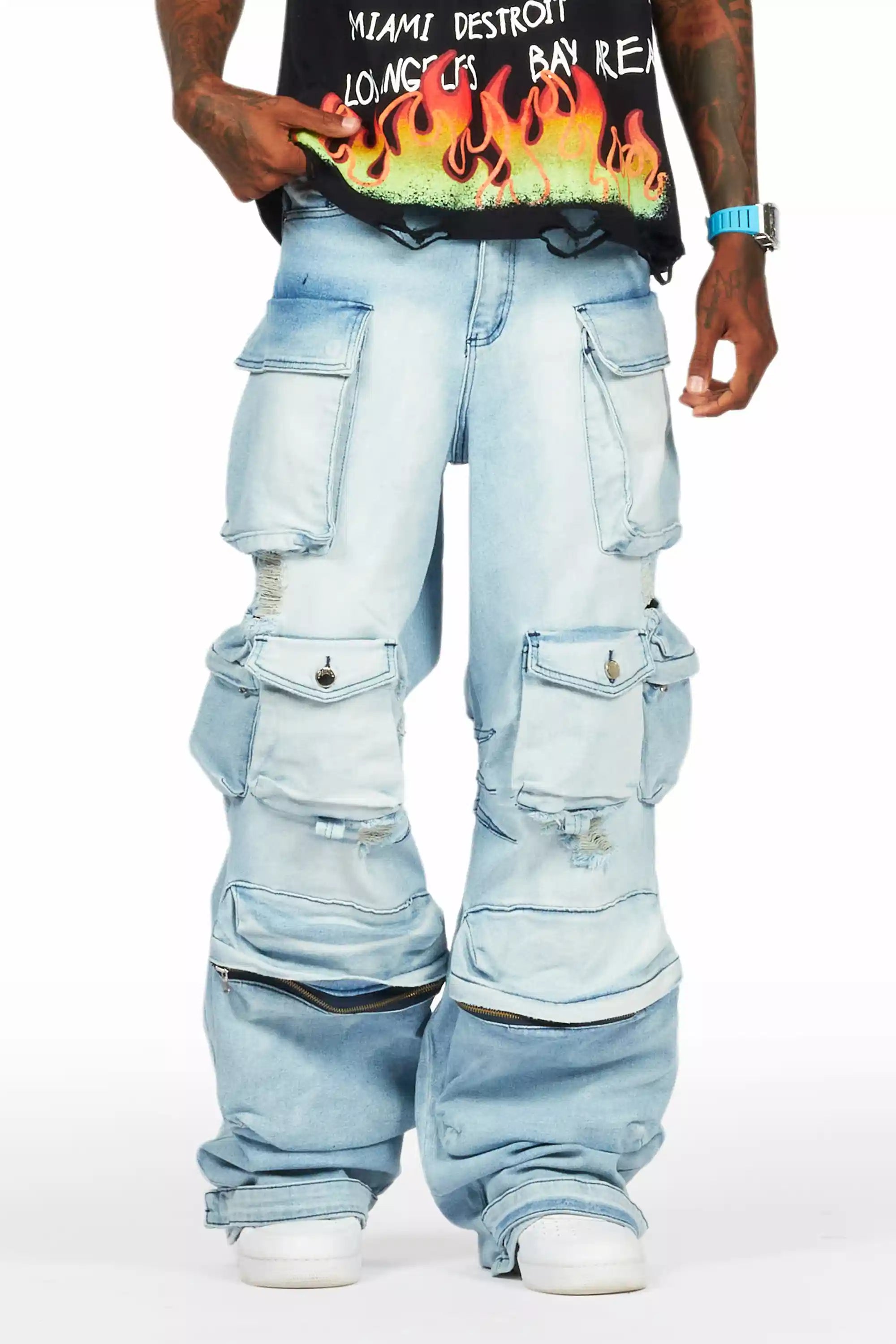 Mahesh Blue Baggy Cargo Jean