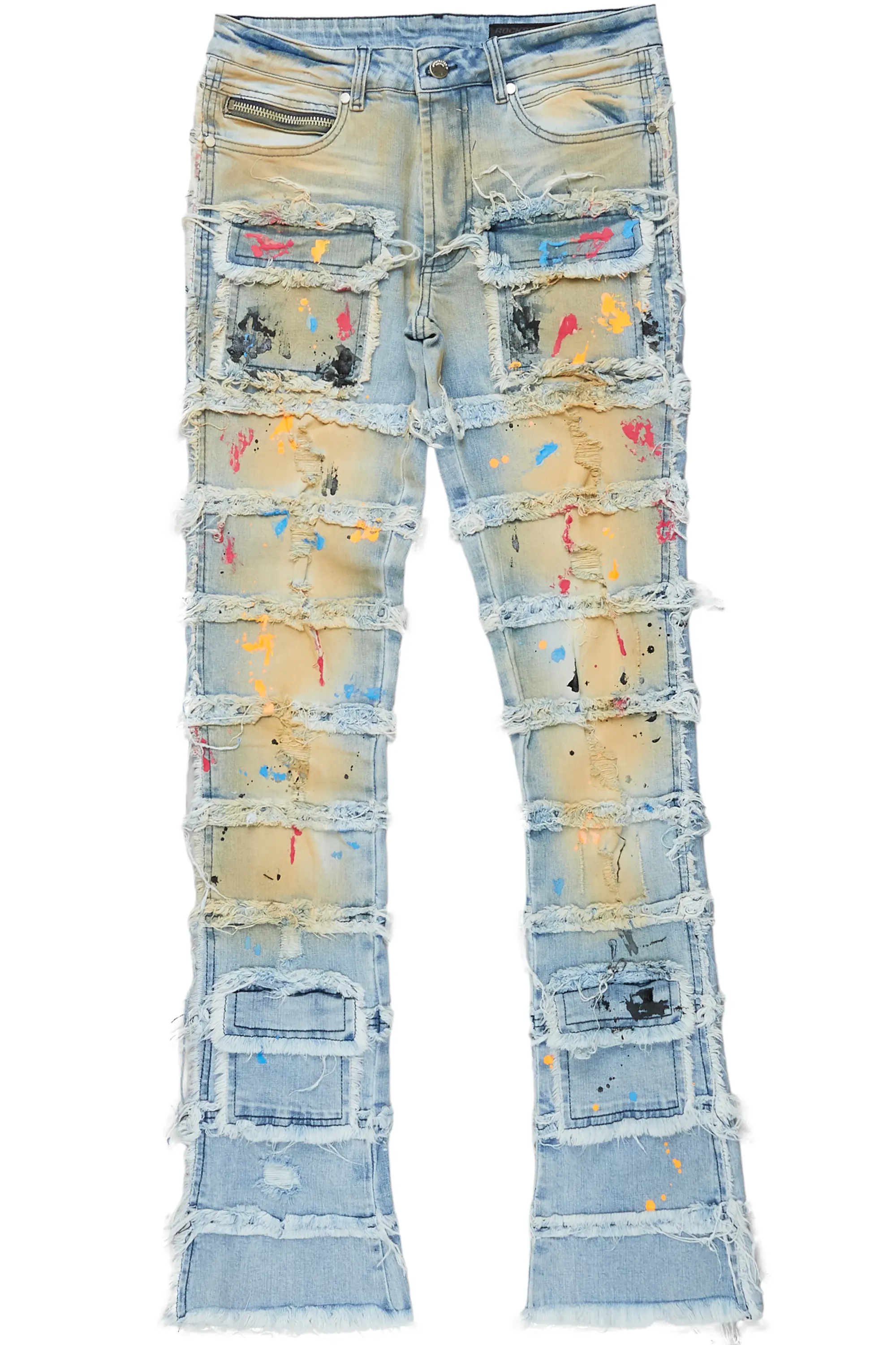Zafer Blue Painter Stacked Flare Jean