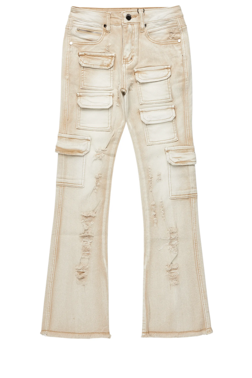 Boys Kade Beige Stacked Flare Jean