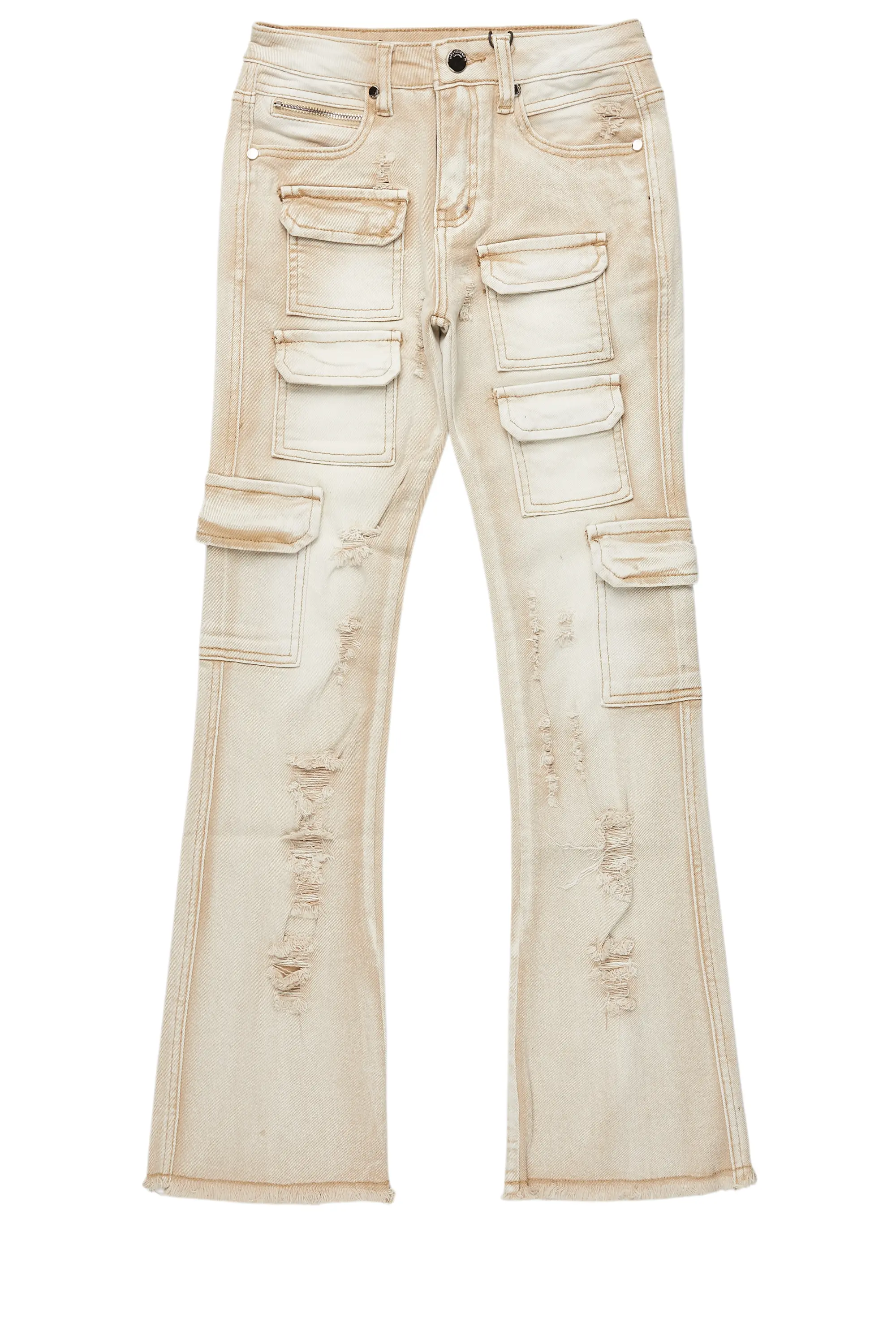 Boys Kade Beige Stacked Flare Jean
