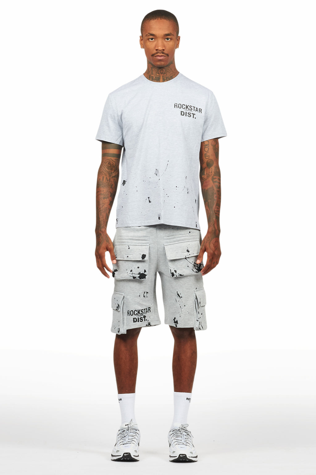 Raffer Heather Grey/Black T-Shirt Cargo Shorts Set