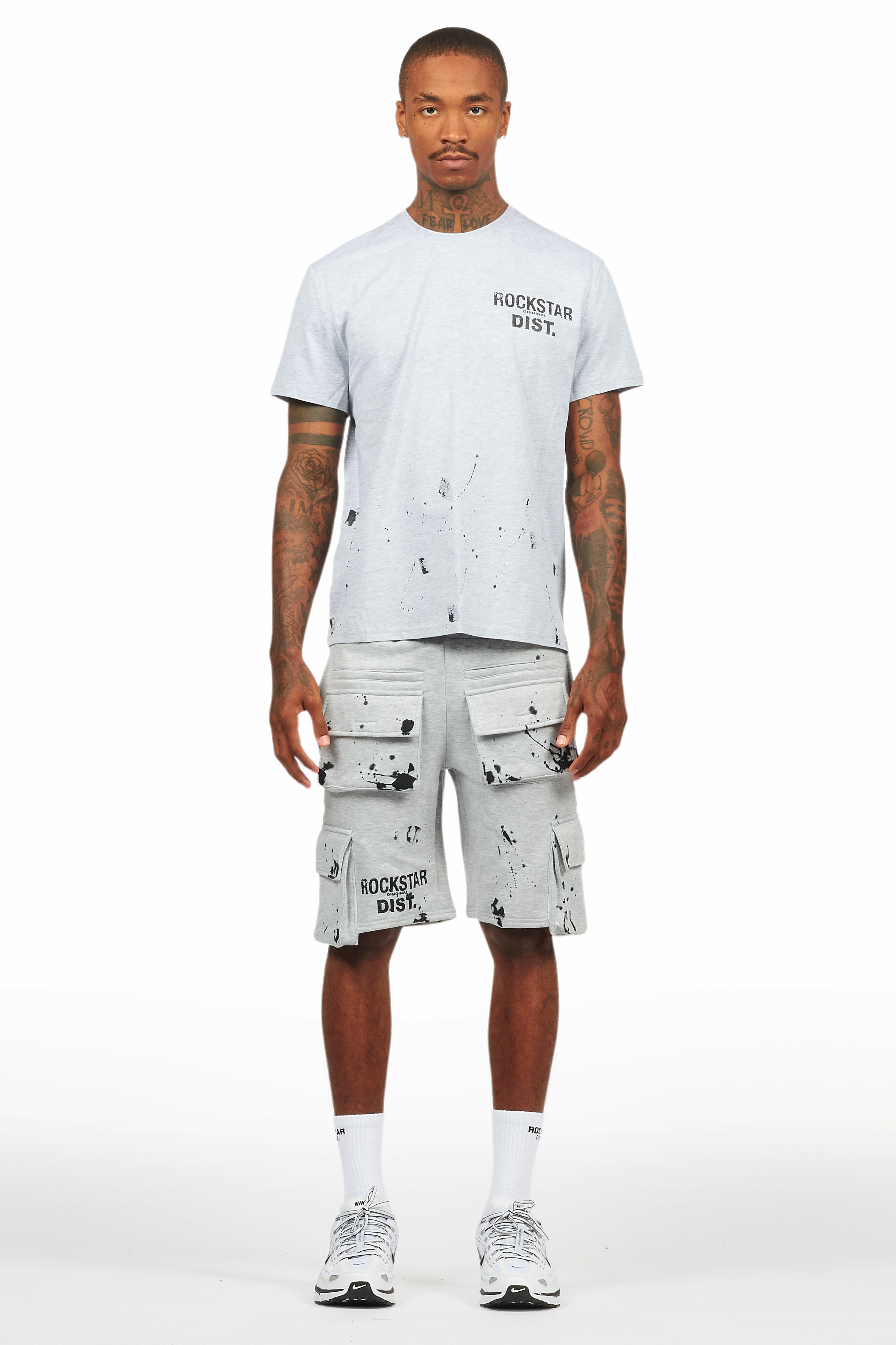 Raffer Heather Grey/Black T-Shirt Cargo Shorts Set