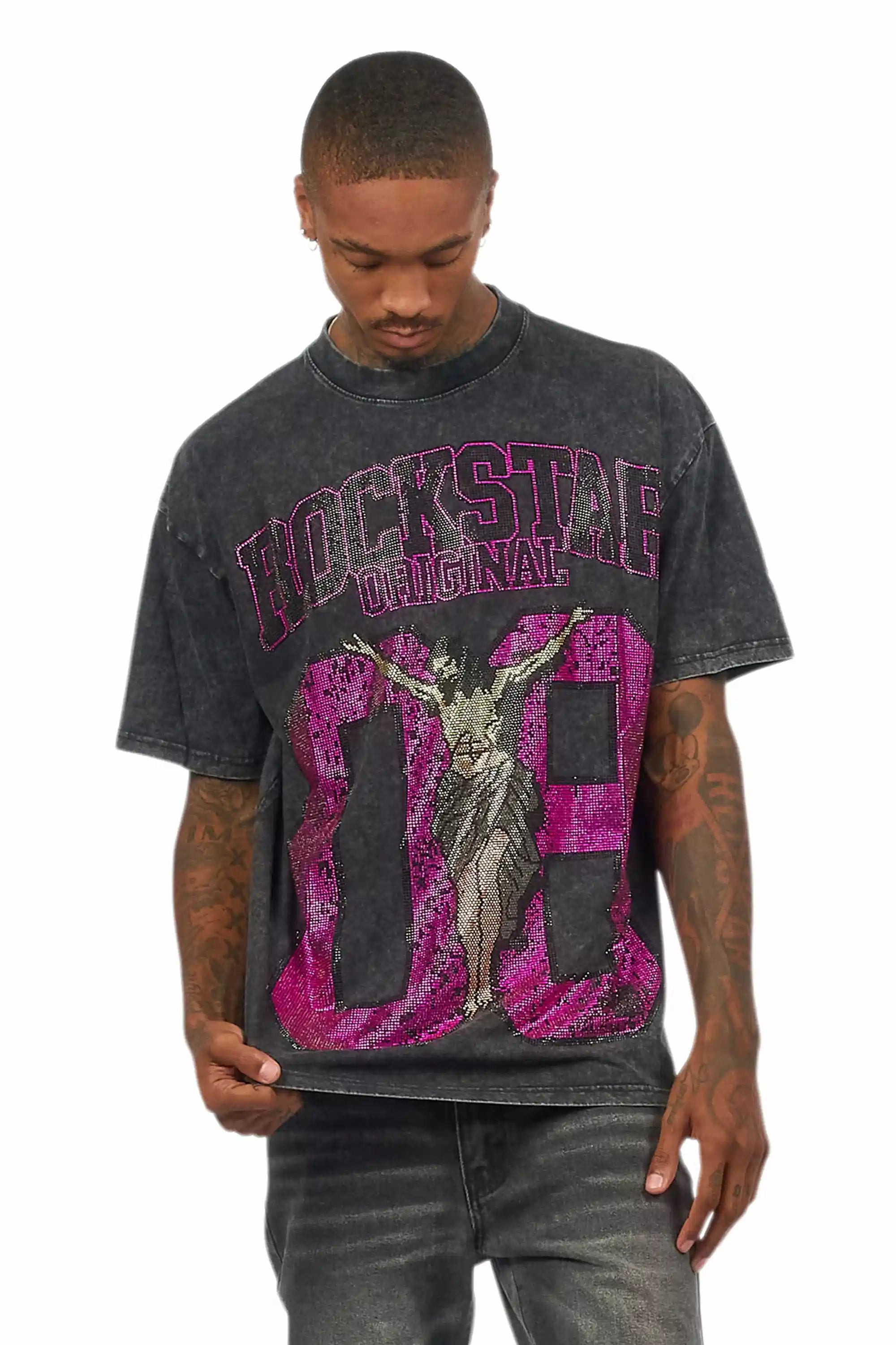 Field 2.0 Black/Pink Graphic Rhinestone T-Shirt