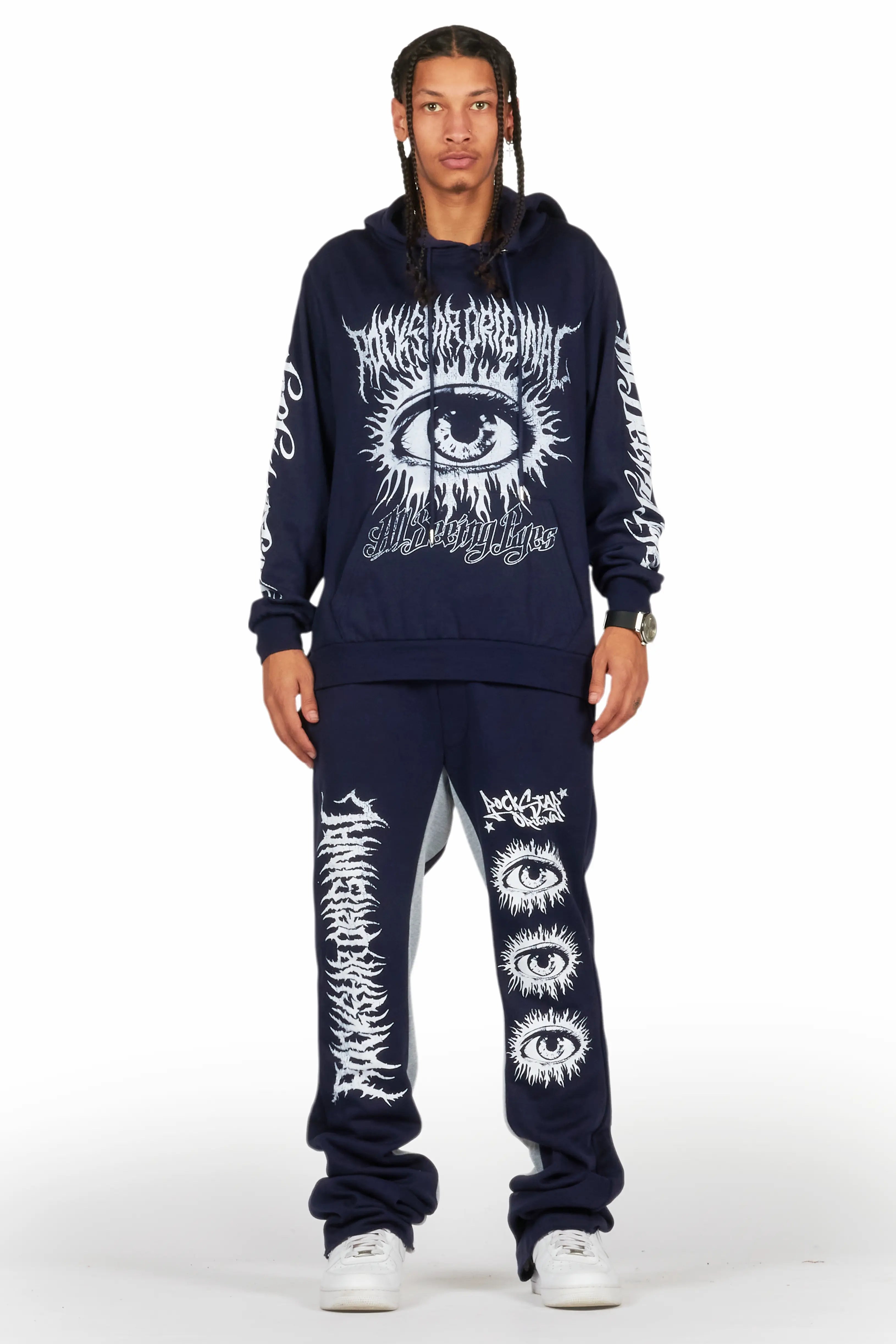 All Seeing Eyes Navy Hoodie/Baggy Track Pant Set