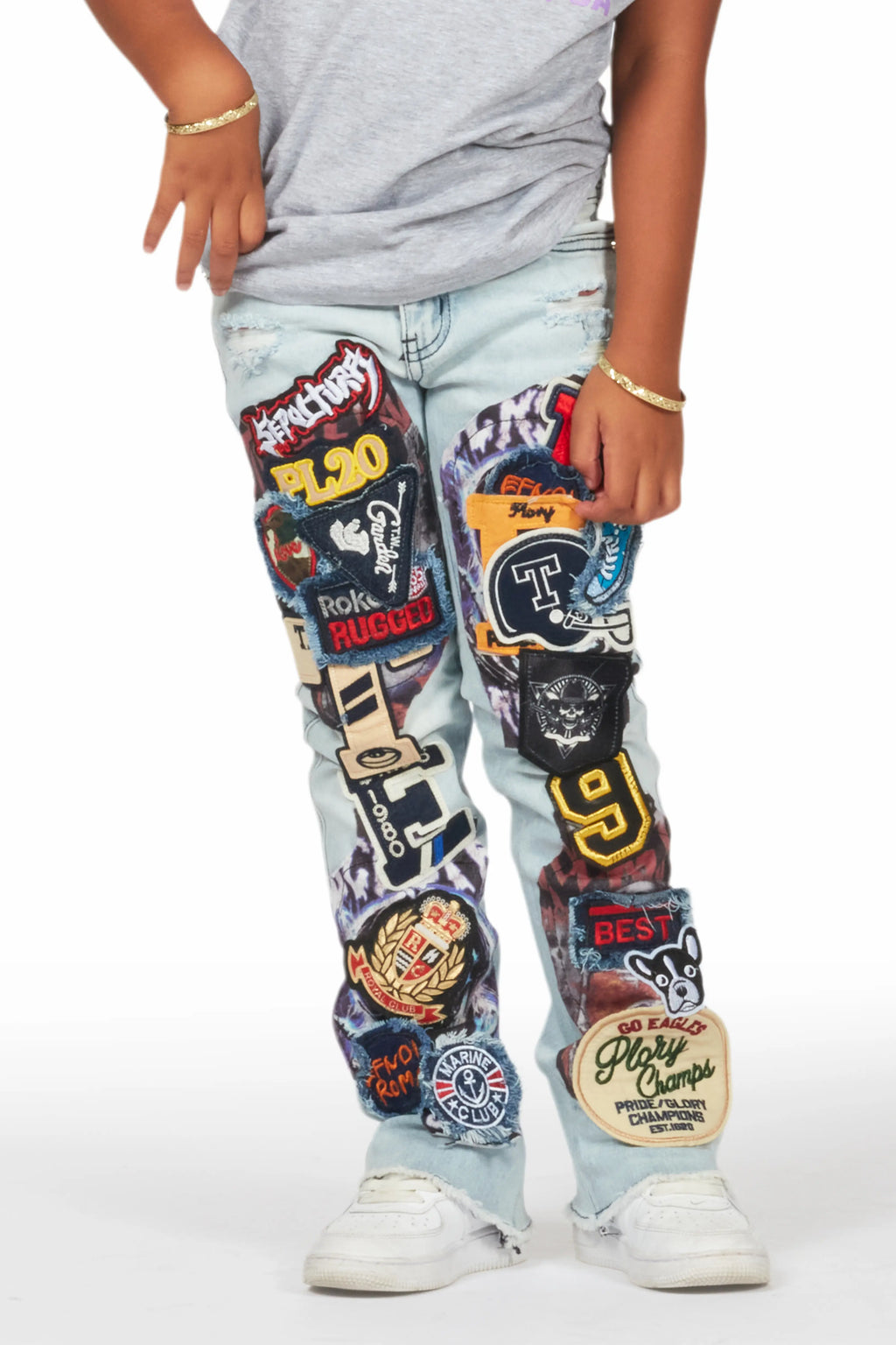 Girls Esma Blue Stacked Flare Jean