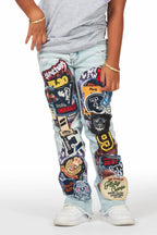 Girls Esma Blue Stacked Flare Jean