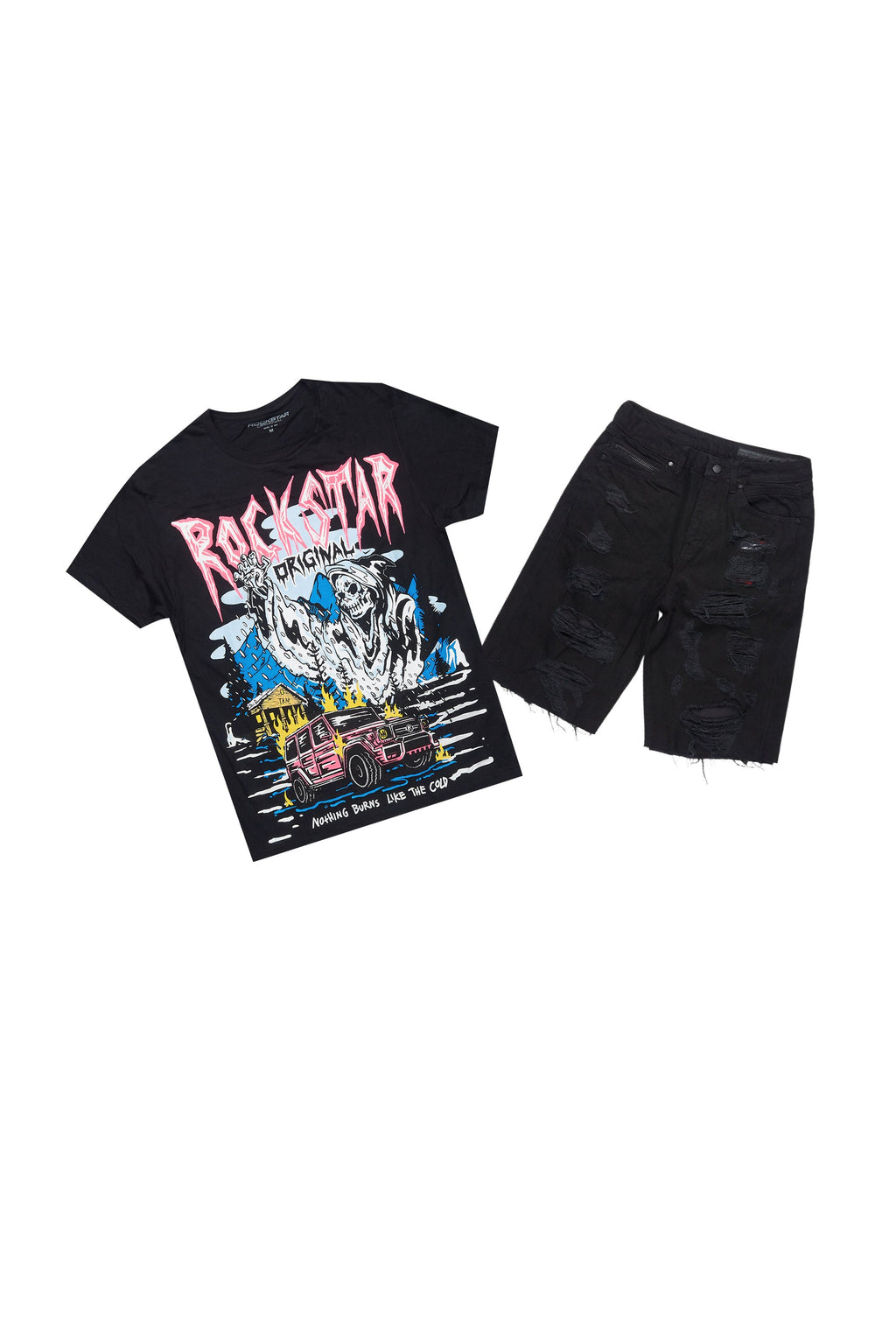Kip Black T-Shirt/Denim Short Set