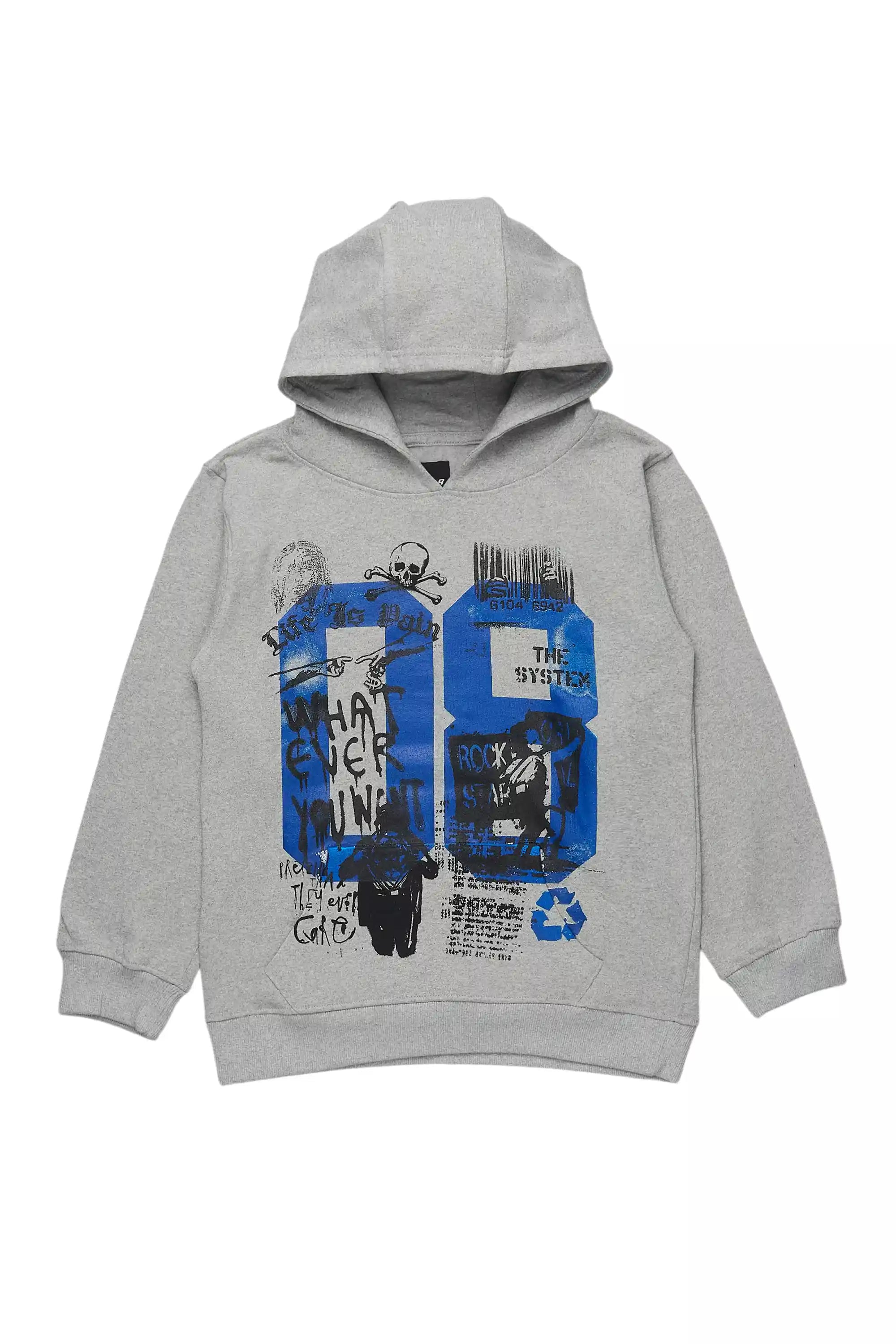 Boys Beau Grey/Blue Graphic Hoodie