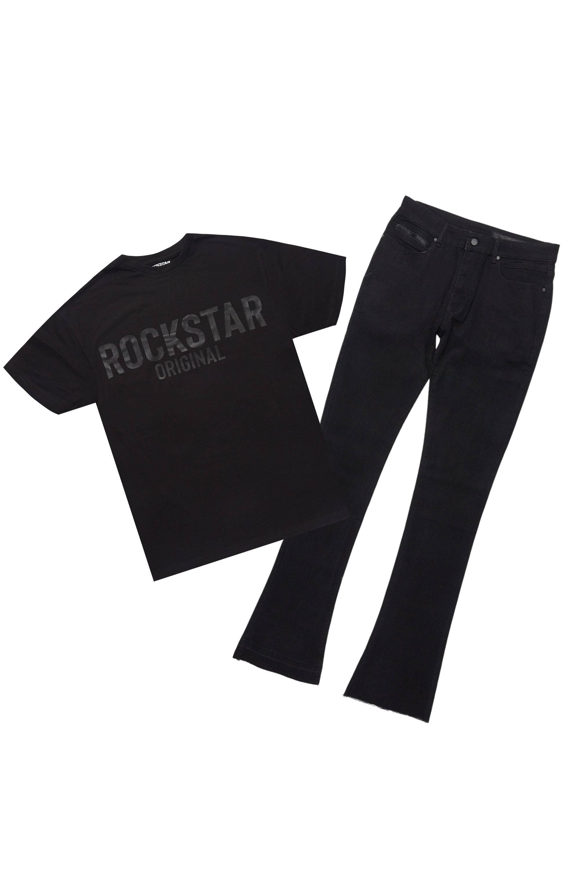 Sana Black/Black T-Shirt/Dag Stacked Flare Jean Set