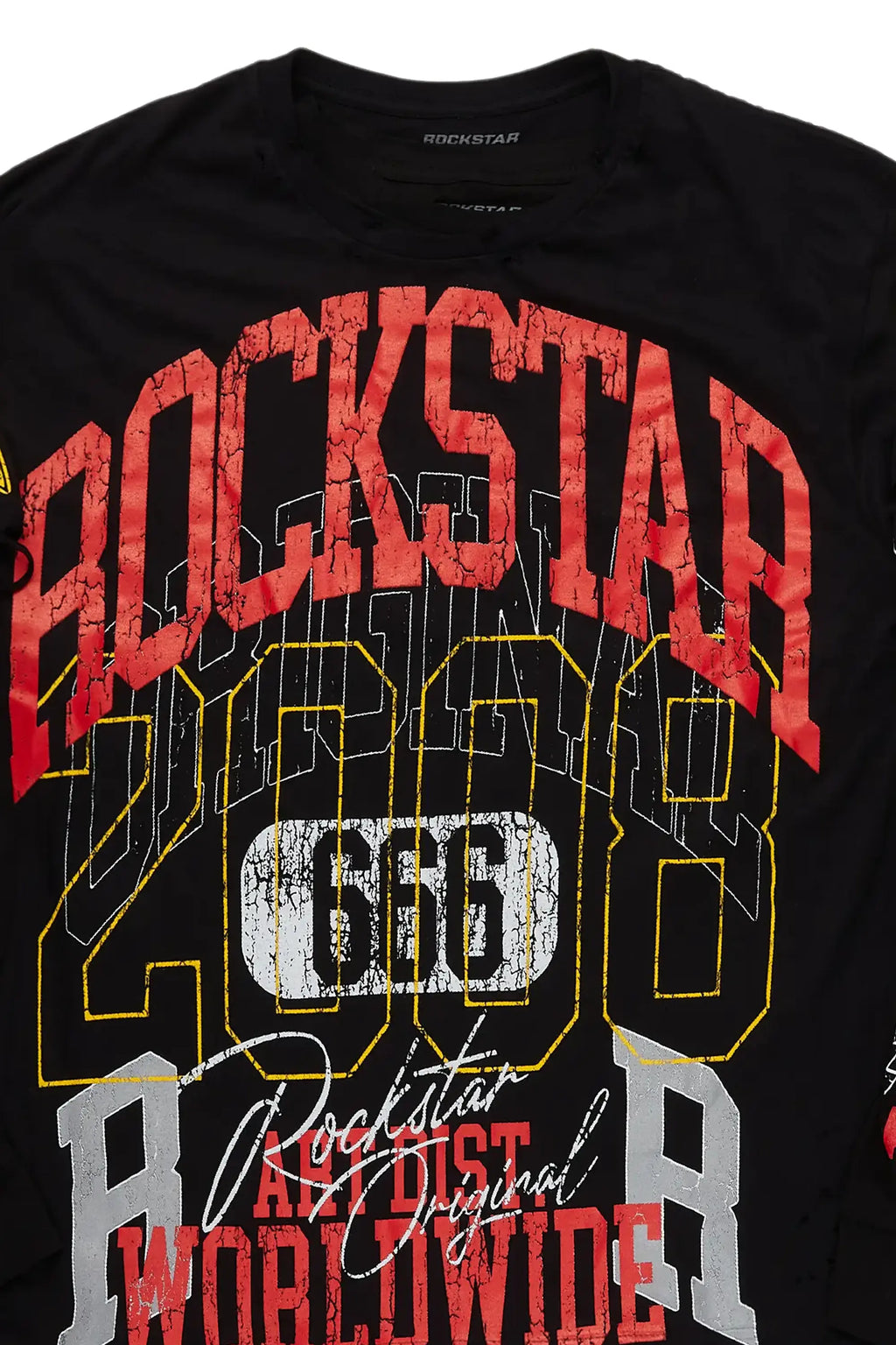 Santie Black Double Layer Long Sleeve Graphic T-Shirt