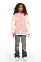 Girls Rosalyn Pink/White Varsity Jacket