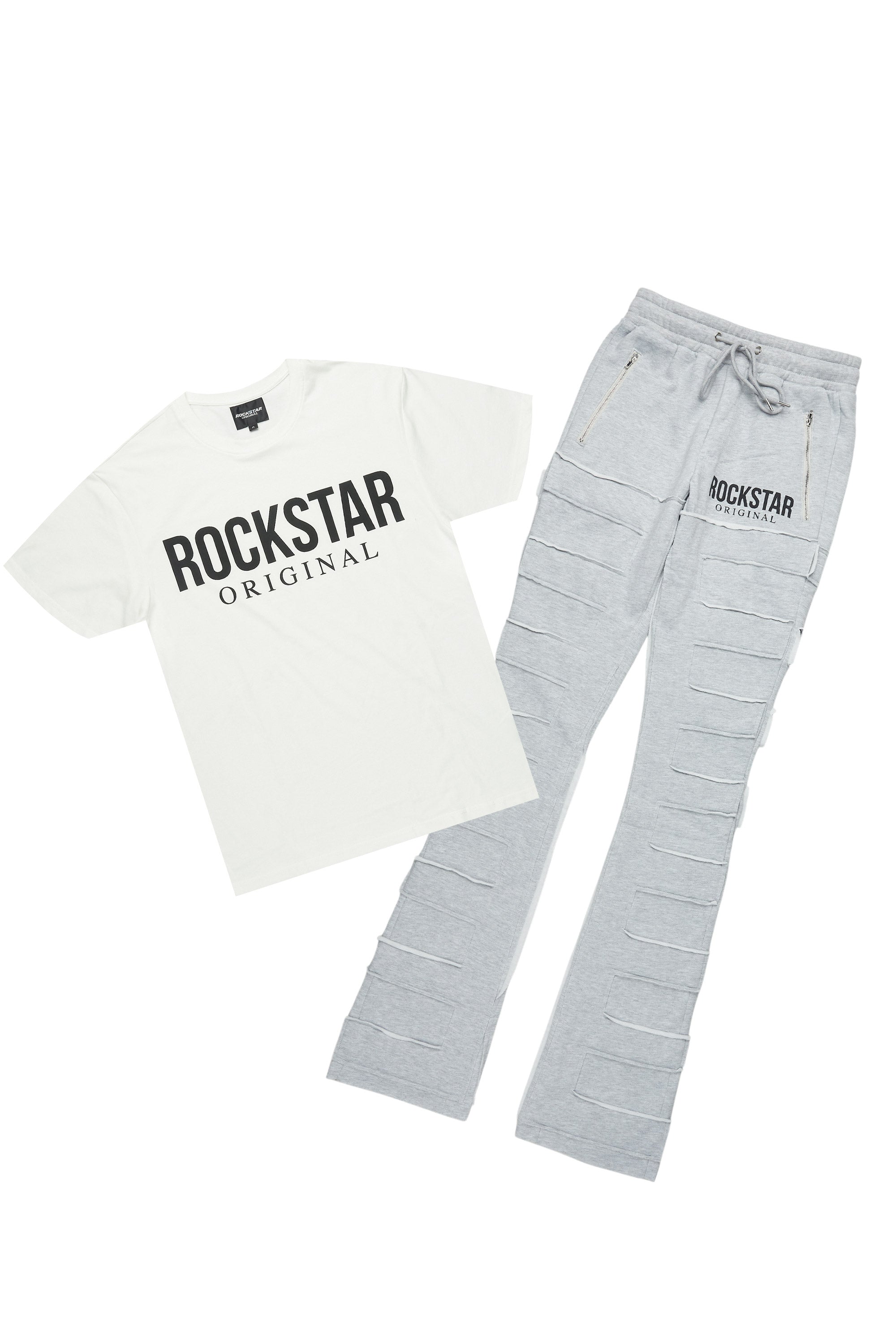 Emilio Heather Grey T-Shirt/Stacked Flare Track Set