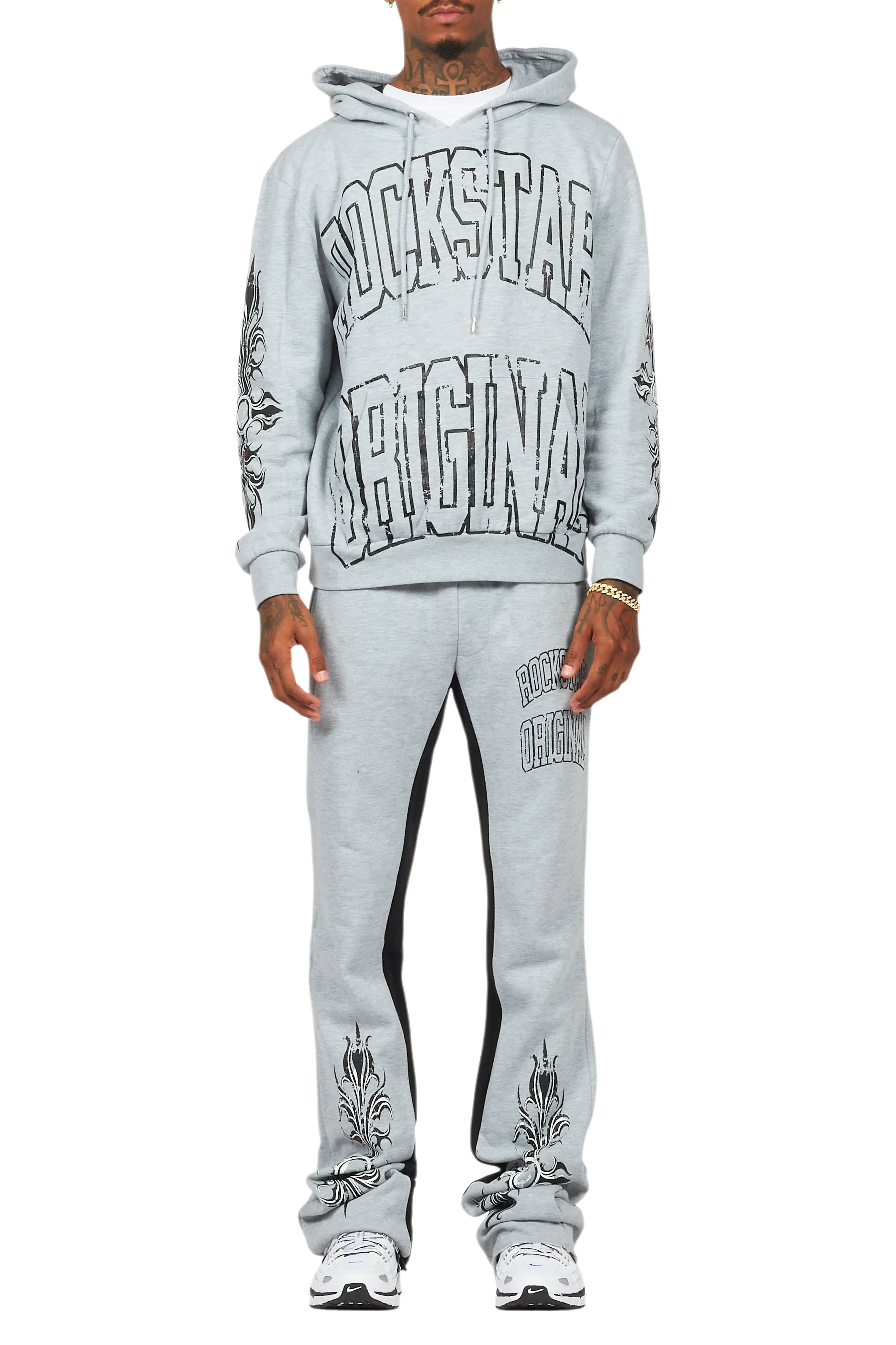 Akio Heather Grey Hoodie/Baggy Track Pant Set