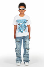 Boys Smitty White/Blue T-Shirt/Baggy Fit Jean Set