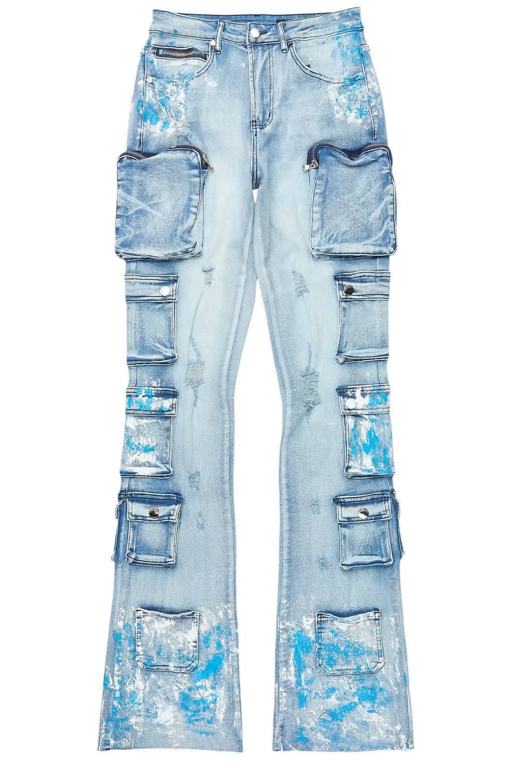 Tamala Light Wash Painted Stacked Flare Jean