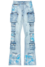 Tamala Light Wash Painted Stacked Flare Jean