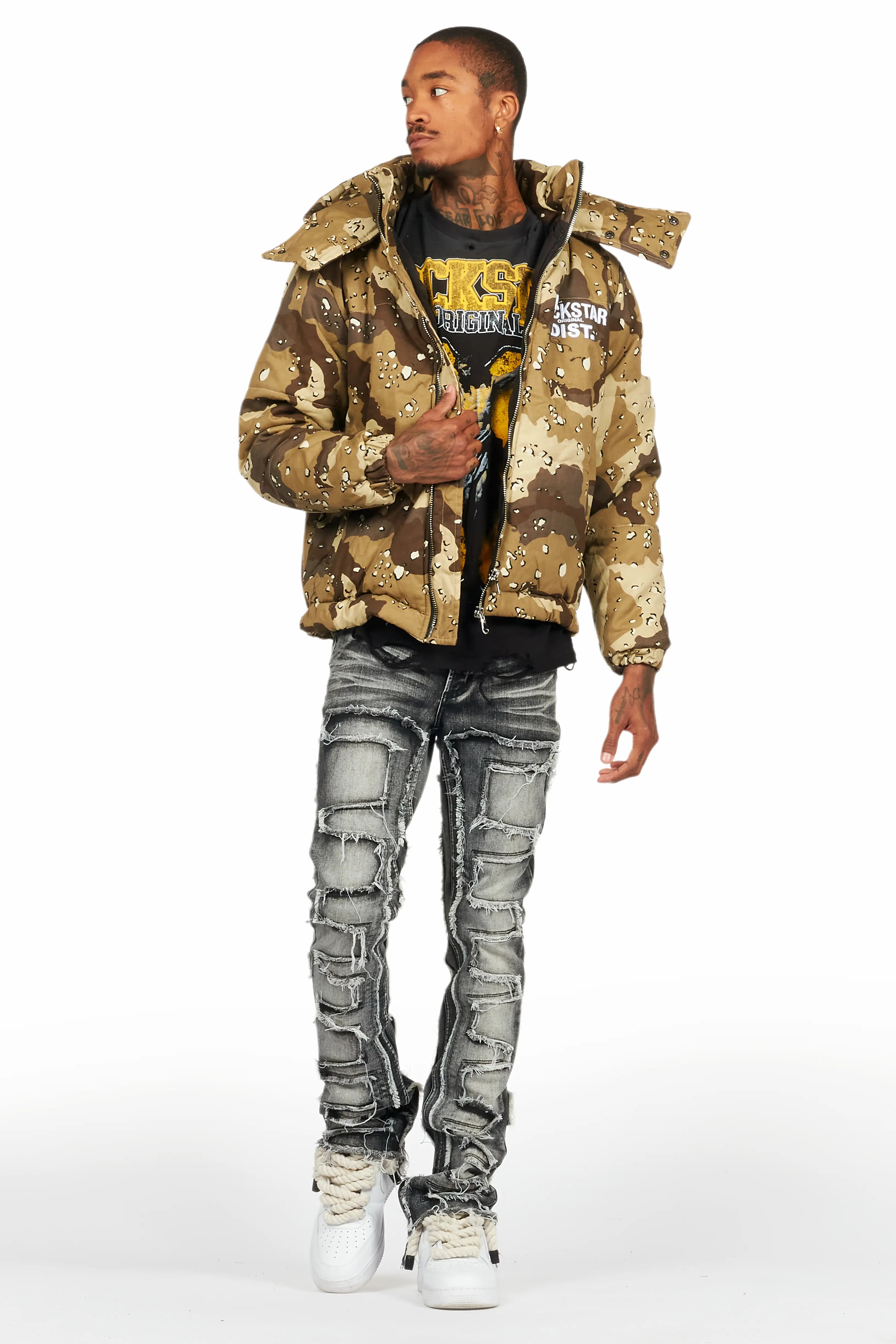 Shake Light Grey Stacked Flare Jean