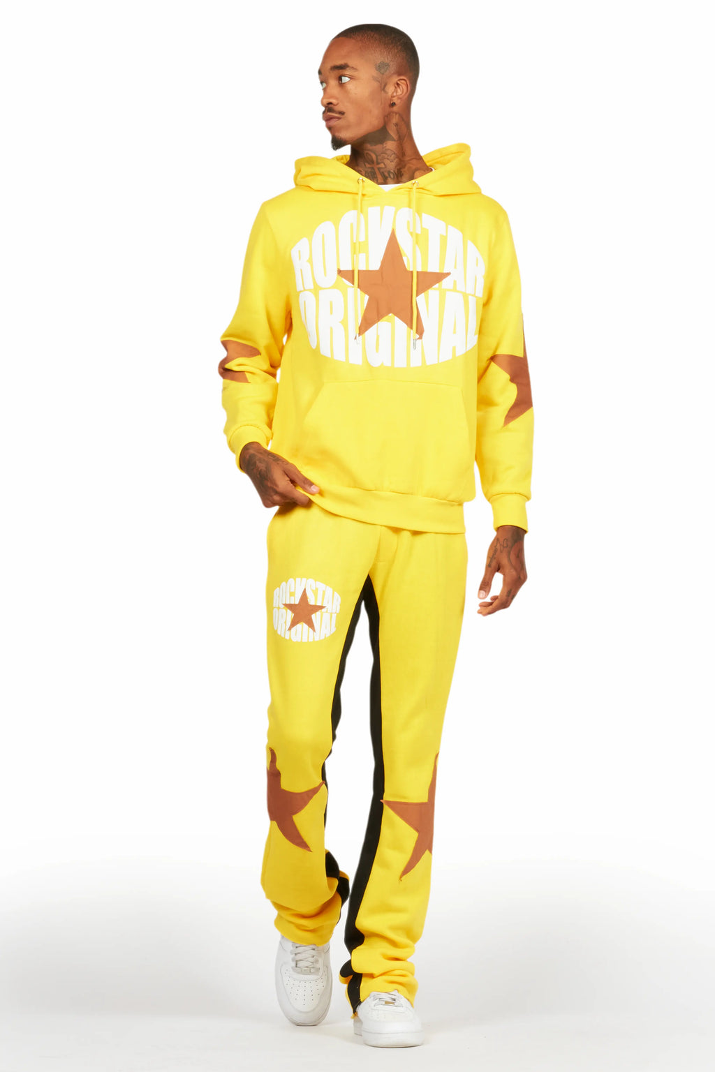 States Yellow Baggy Stacked Hoodie Track Set