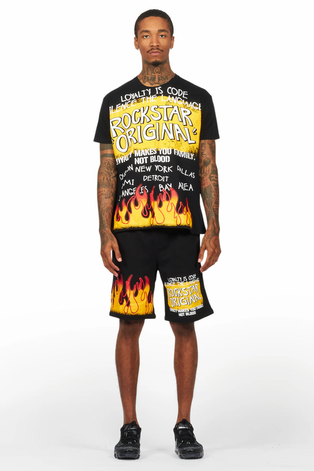 Beno Black Graphic T-Shirt Short Set