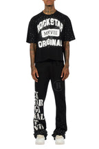 Borya Black Rhinestone T-Shirt/Baggy Stacked Track Set