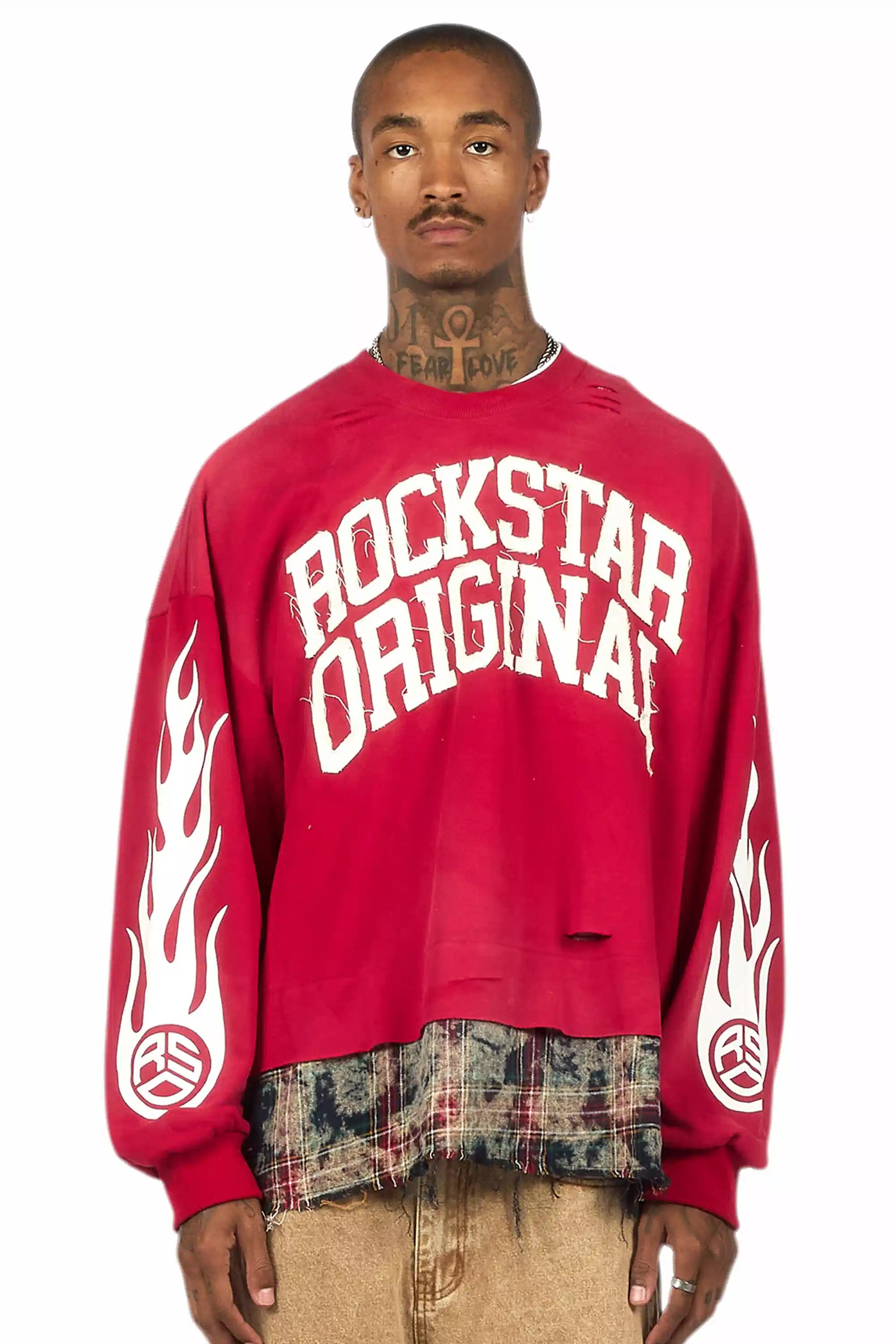 Swerve Red Graphic Flannel Crewneck