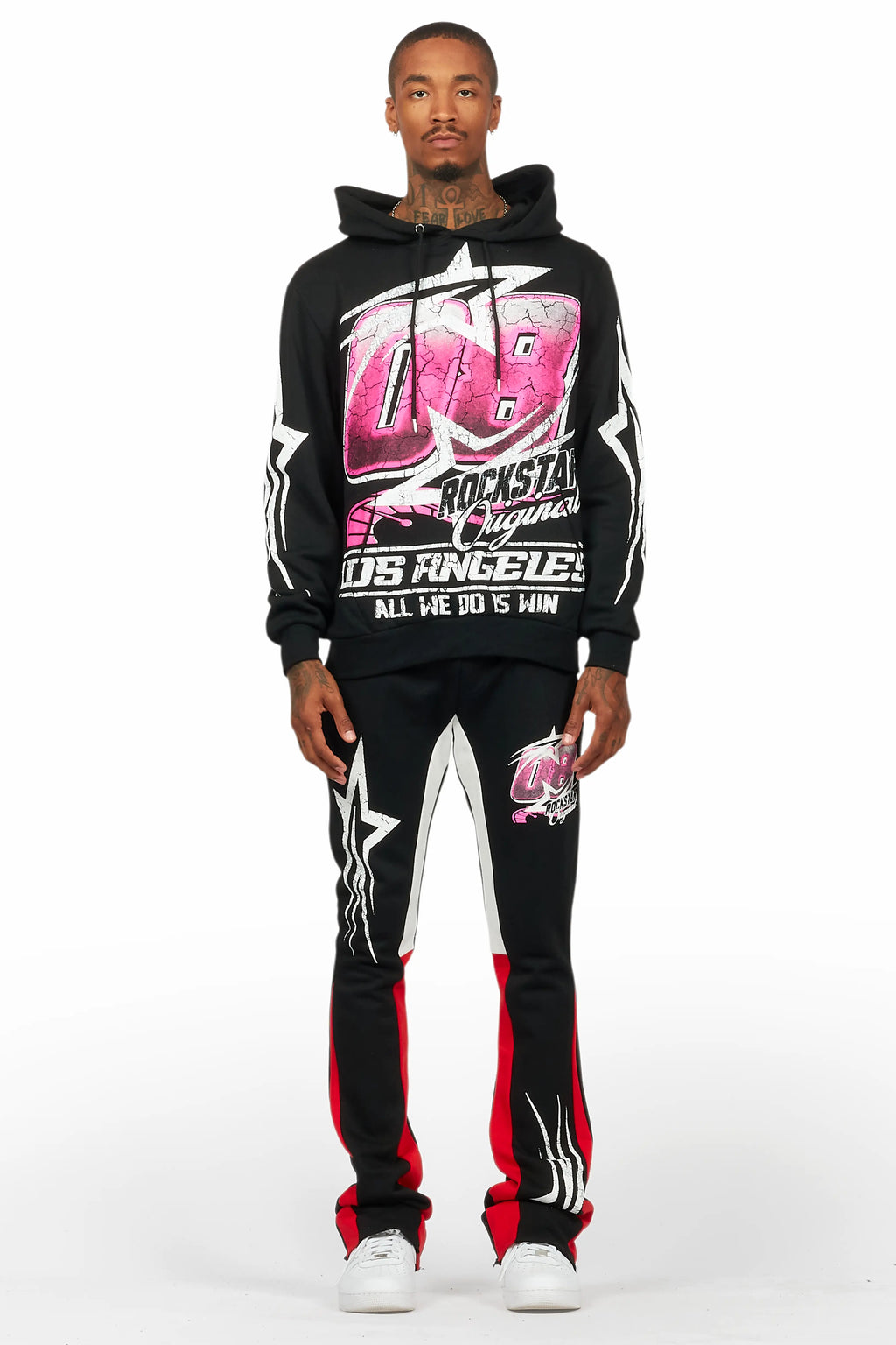 Kastell Black Hoodie/Stacked Flare Track Pant Set