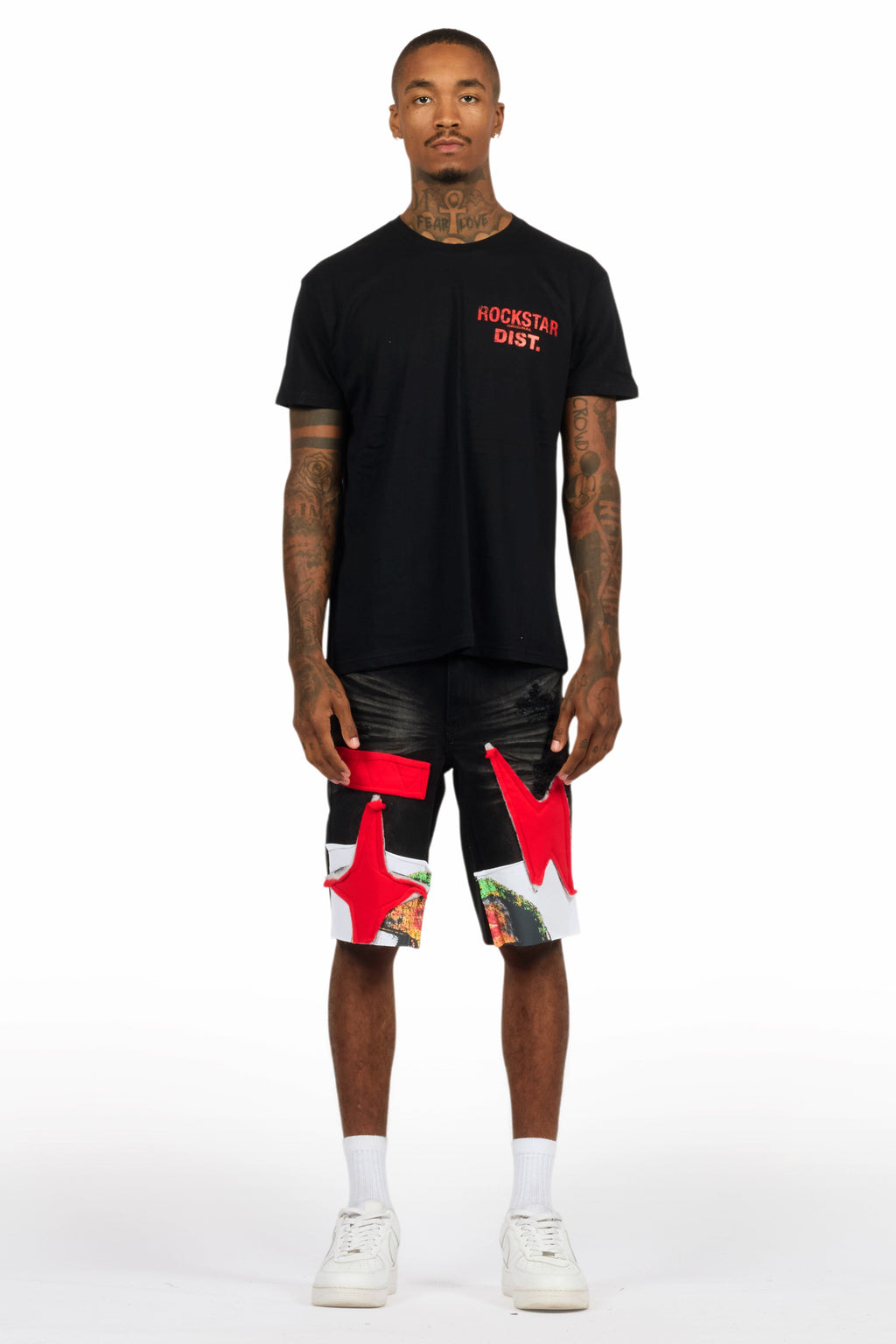 Akos Black/Red T-Shirt/Denim Short Set
