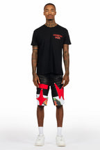 Akos Black/Red T-Shirt/Denim Short Set