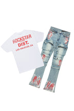 Sley White/Red T-Shirt/Stacked Flare Jean Set