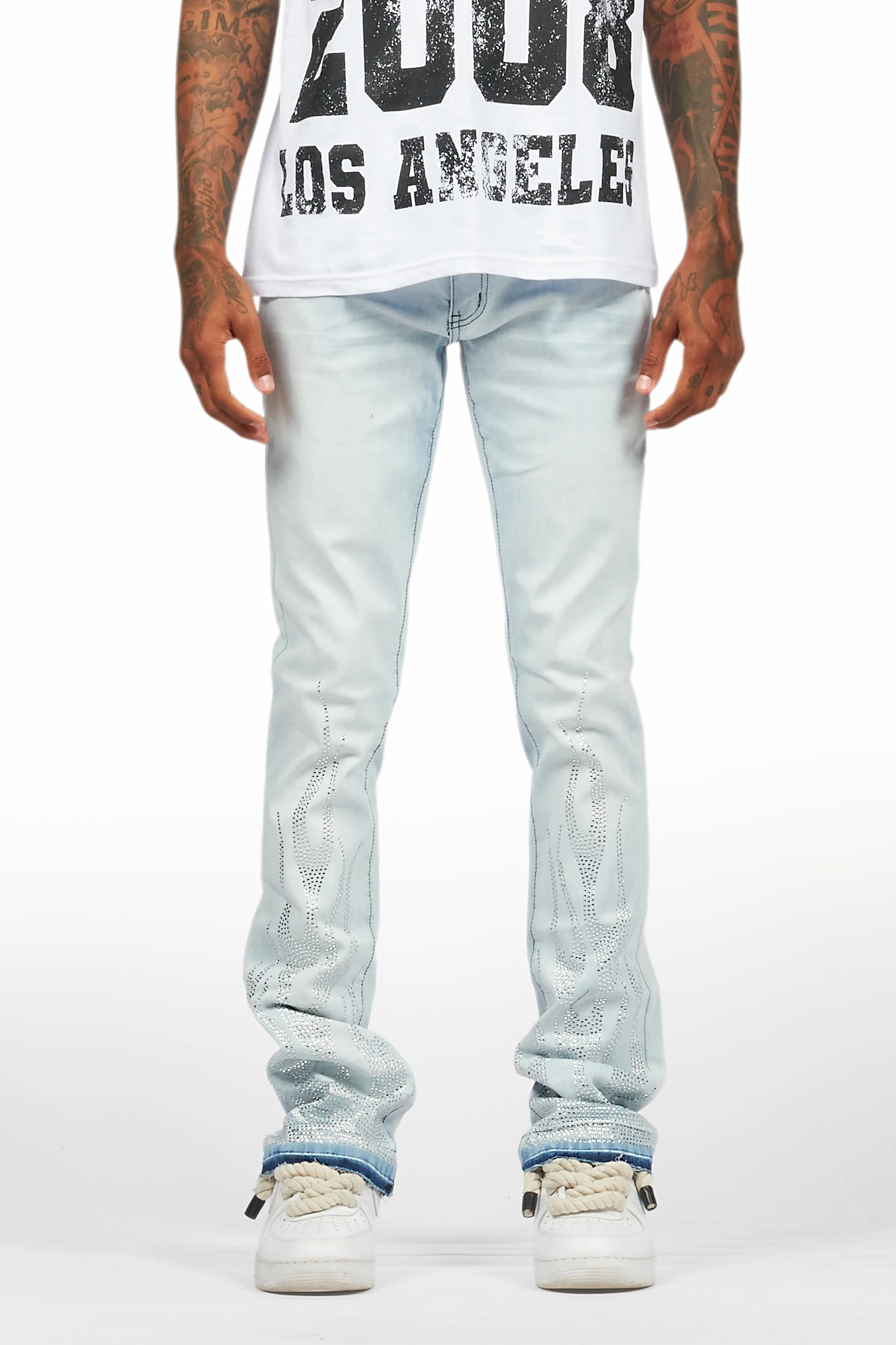 Samba Blue Rhinestone Stacked Flare Jean