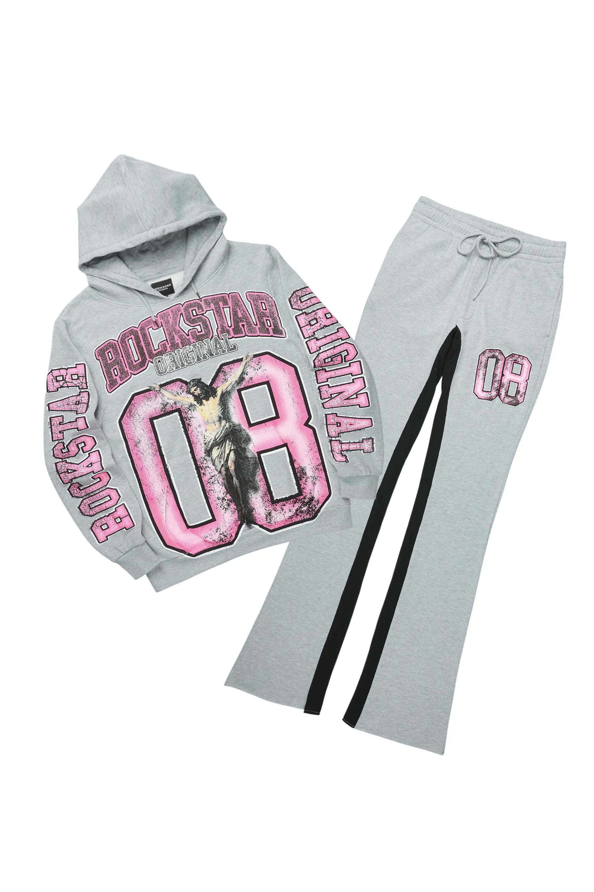 Fields Grey/Pink Baggy Hoodie Track Set