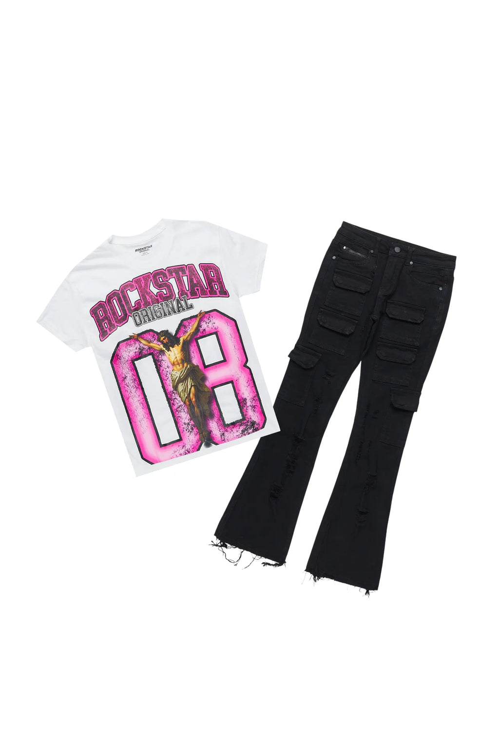 Boys Fields White T-Shirt/Stacked Flare Jean Set