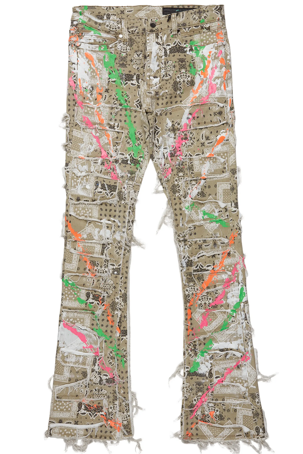 Fahim Beige Painter Stacked Flare Jean