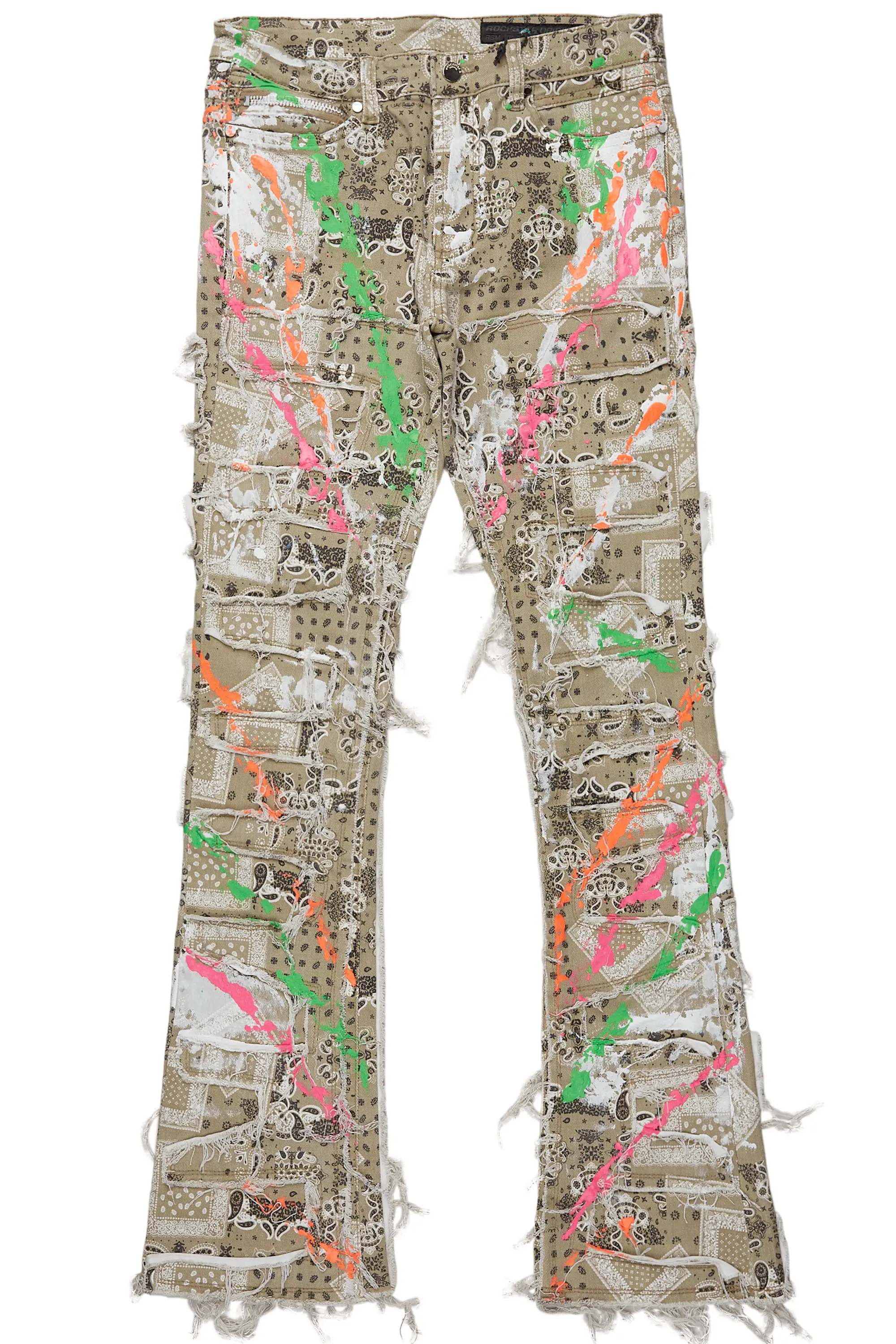 Fahim Beige Painter Stacked Flare Jean